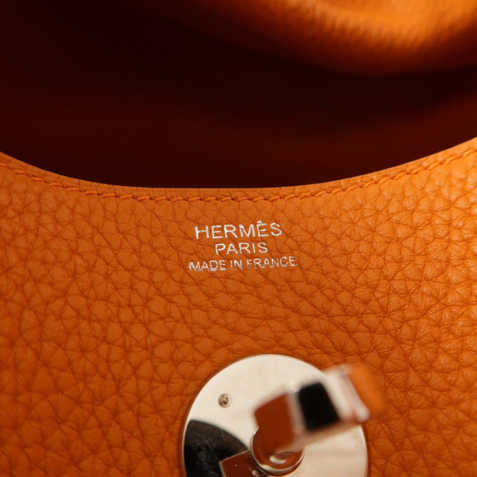 HERMES Clemence皮革Lindy 30銀扣手挽肩背兩用袋Orange