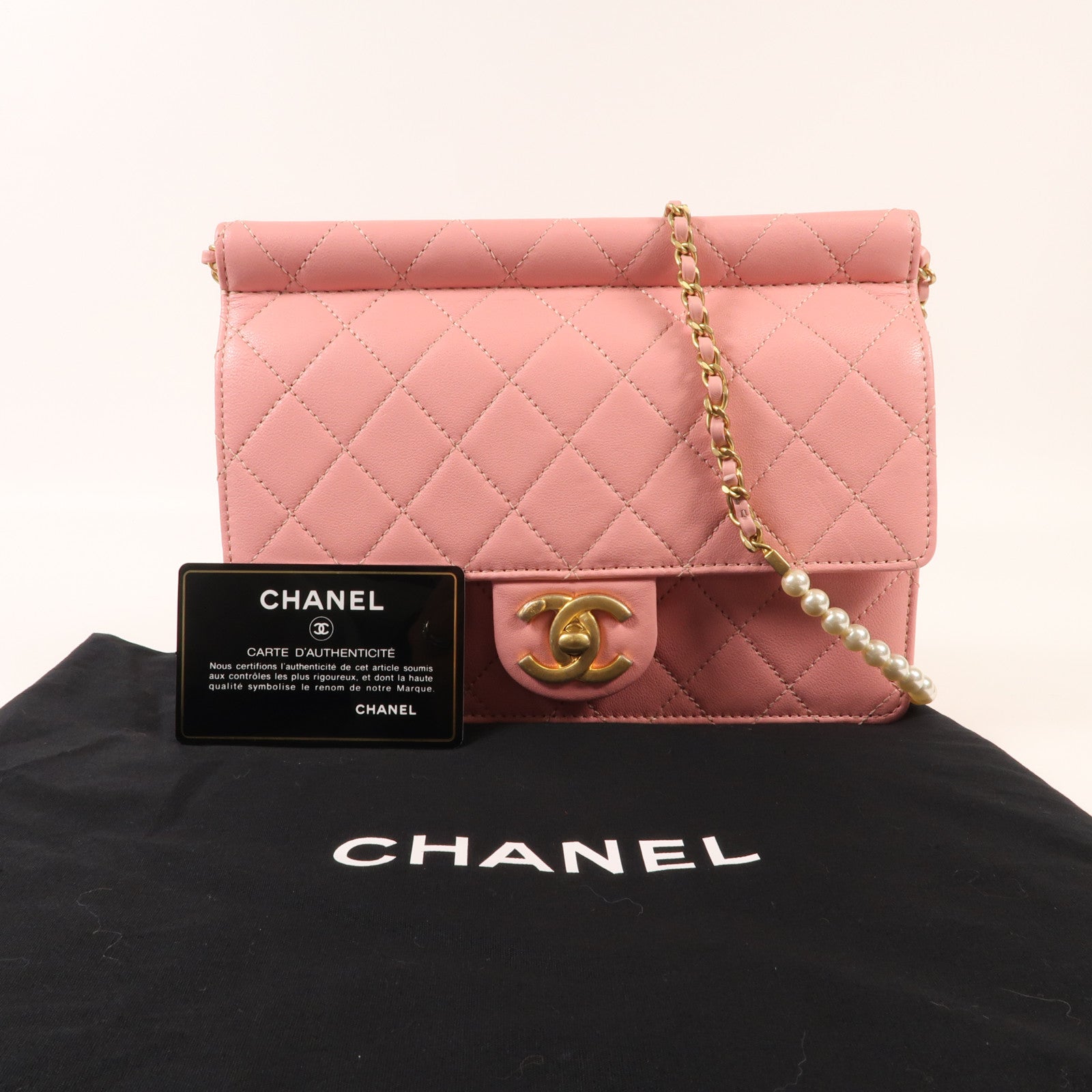 CHANEL 牛皮皮革Shoulder Bag金扣鏈帶肩背袋