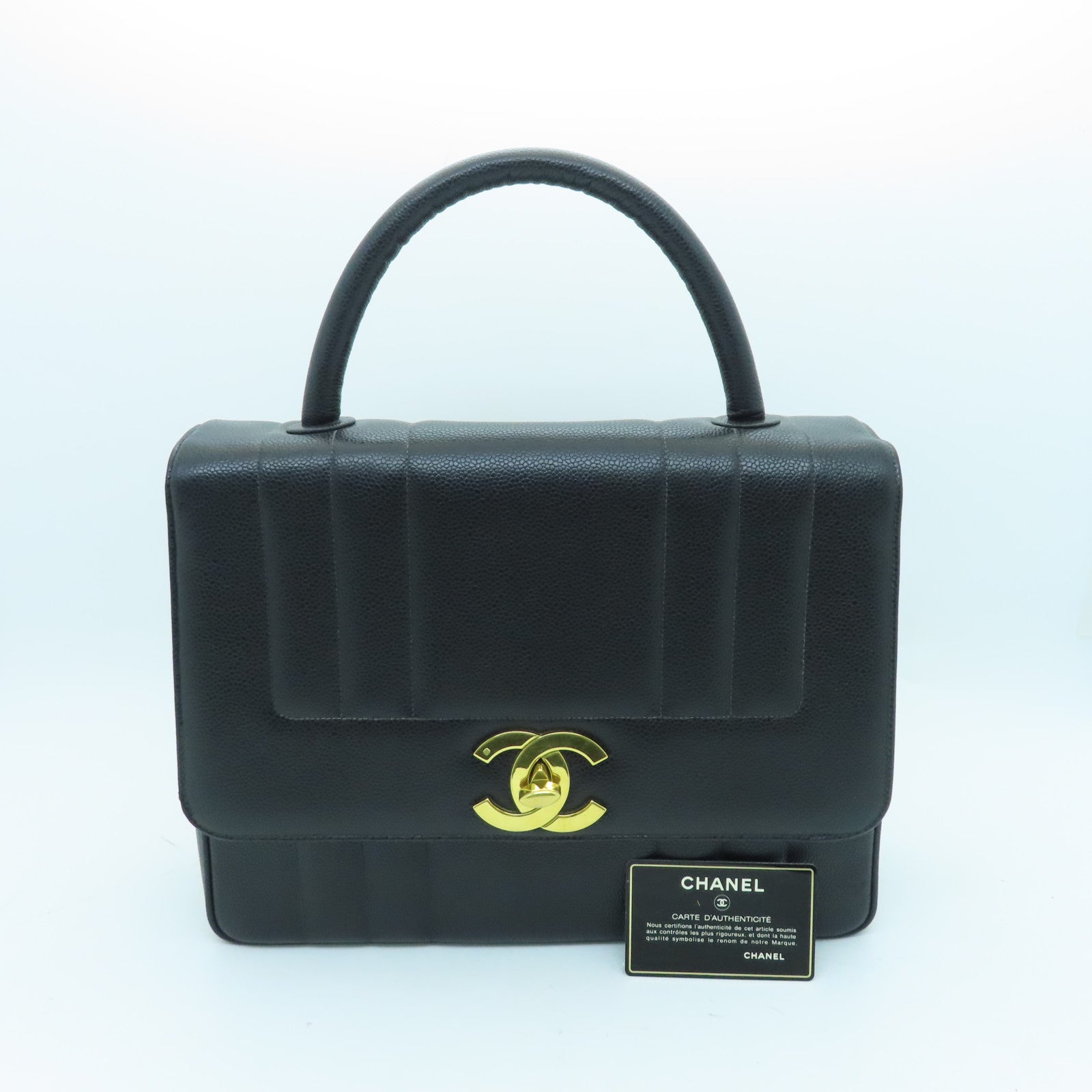 CHANEL Caviar Leather Vintage Handbag Gold Buckle Handbag Black