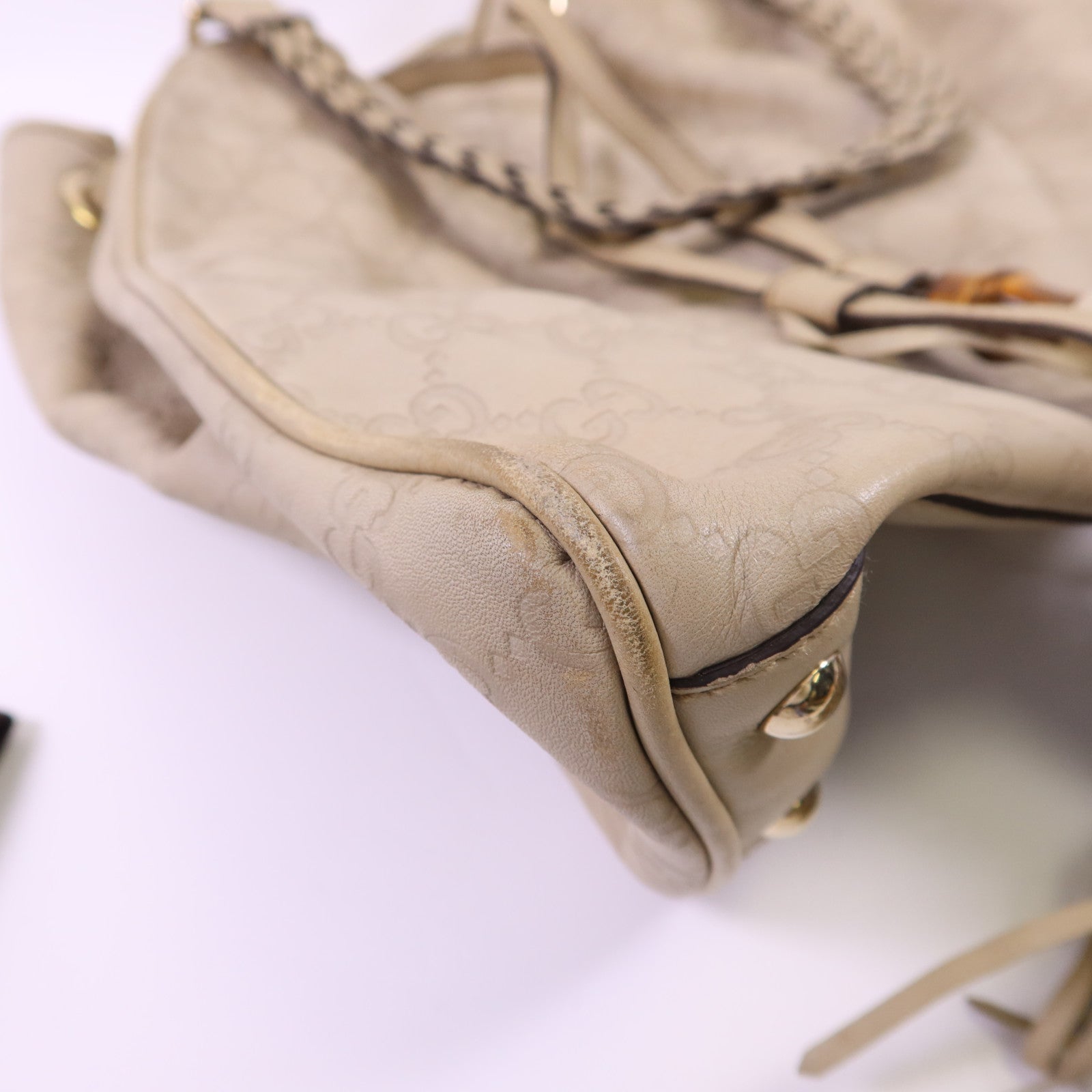 GUCCI 牛皮皮革Guccissima Braided Peggy Tote銀扣肩背袋