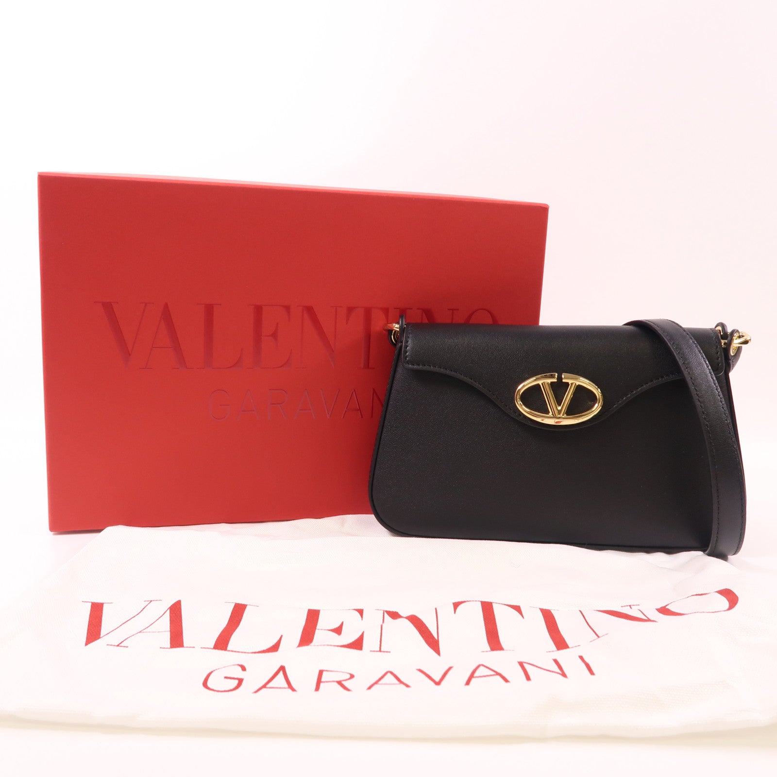 Valentino 【激減優惠】牛皮皮革V Logo Cross Bag金扣肩背袋