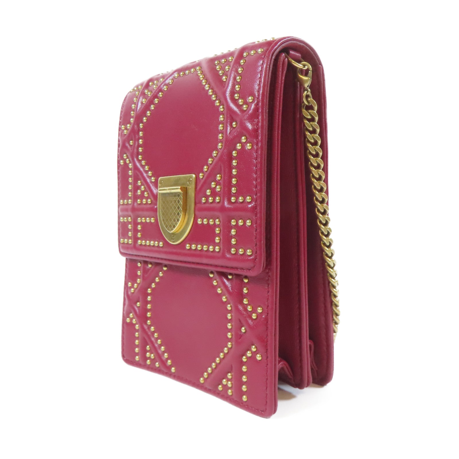 Dior 羊皮皮革Ama Chain Shoulder Bag金扣鏈帶肩背袋紅色