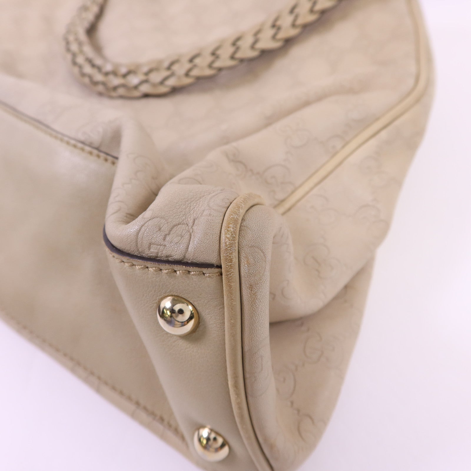 GUCCI 牛皮皮革Guccissima Braided Peggy Tote銀扣肩背袋