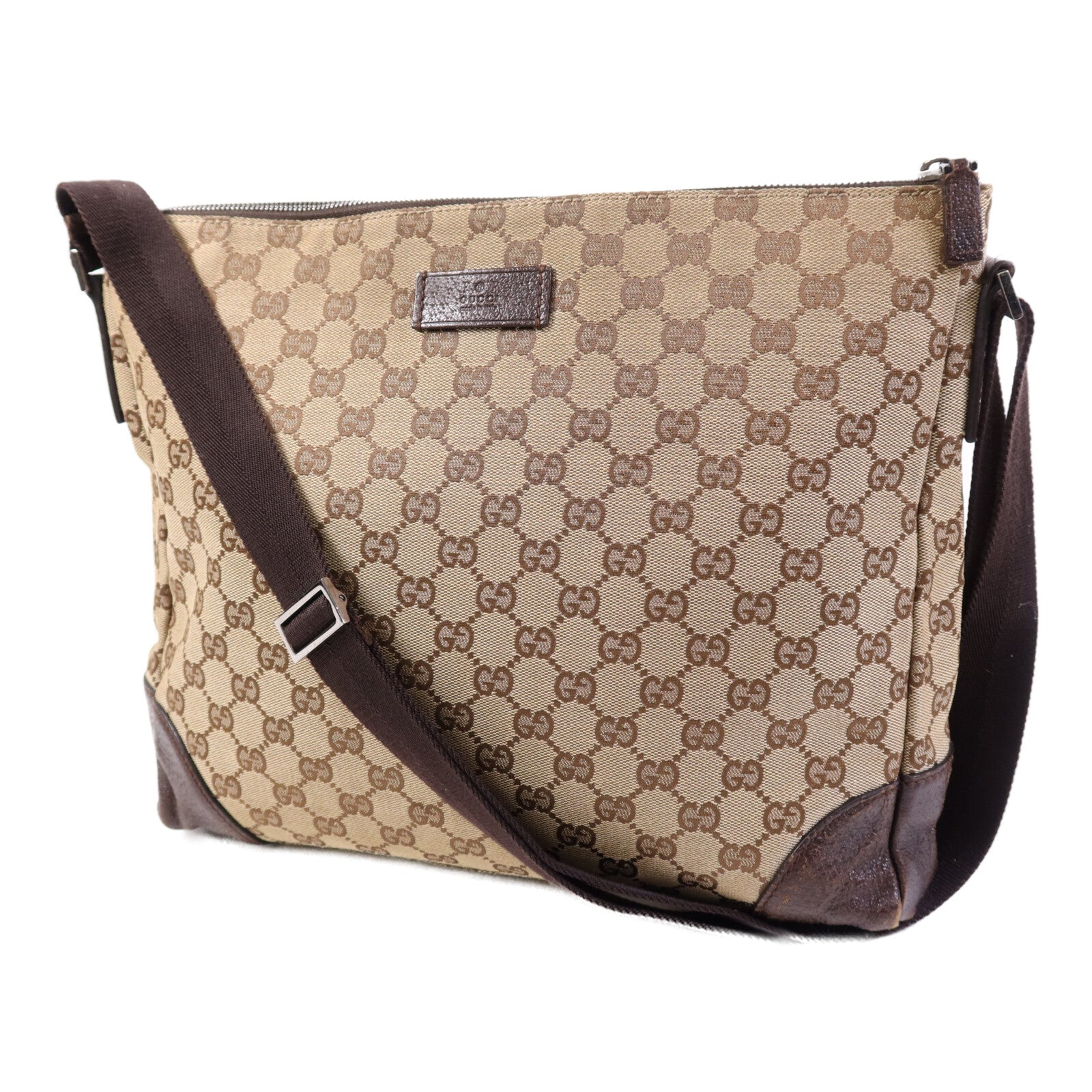 GUCCI 帆布Shoulder Bag銀扣肩背袋