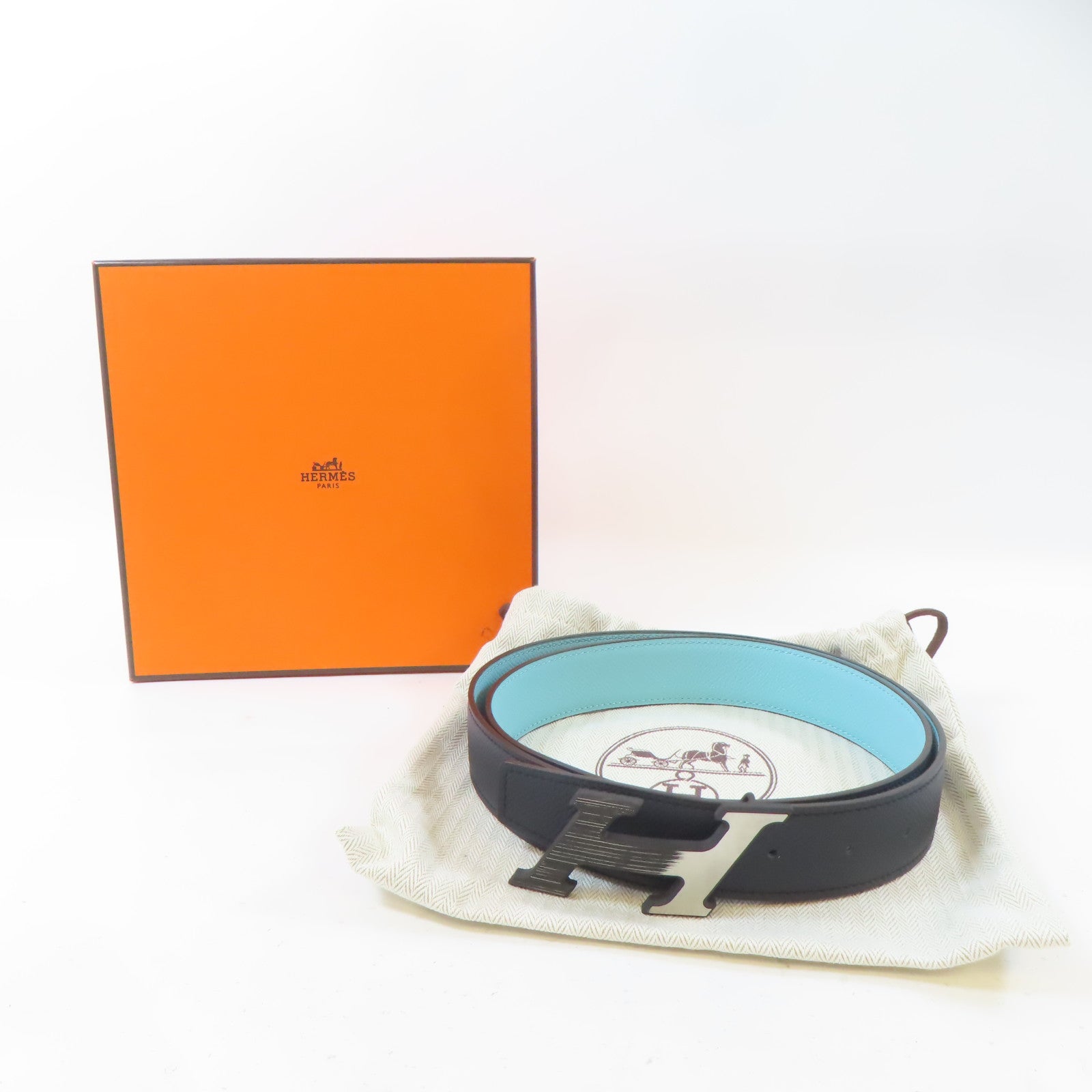 HERMES Veau Epsom皮革H Speed Belt Buckle皮帶藍色/黑色