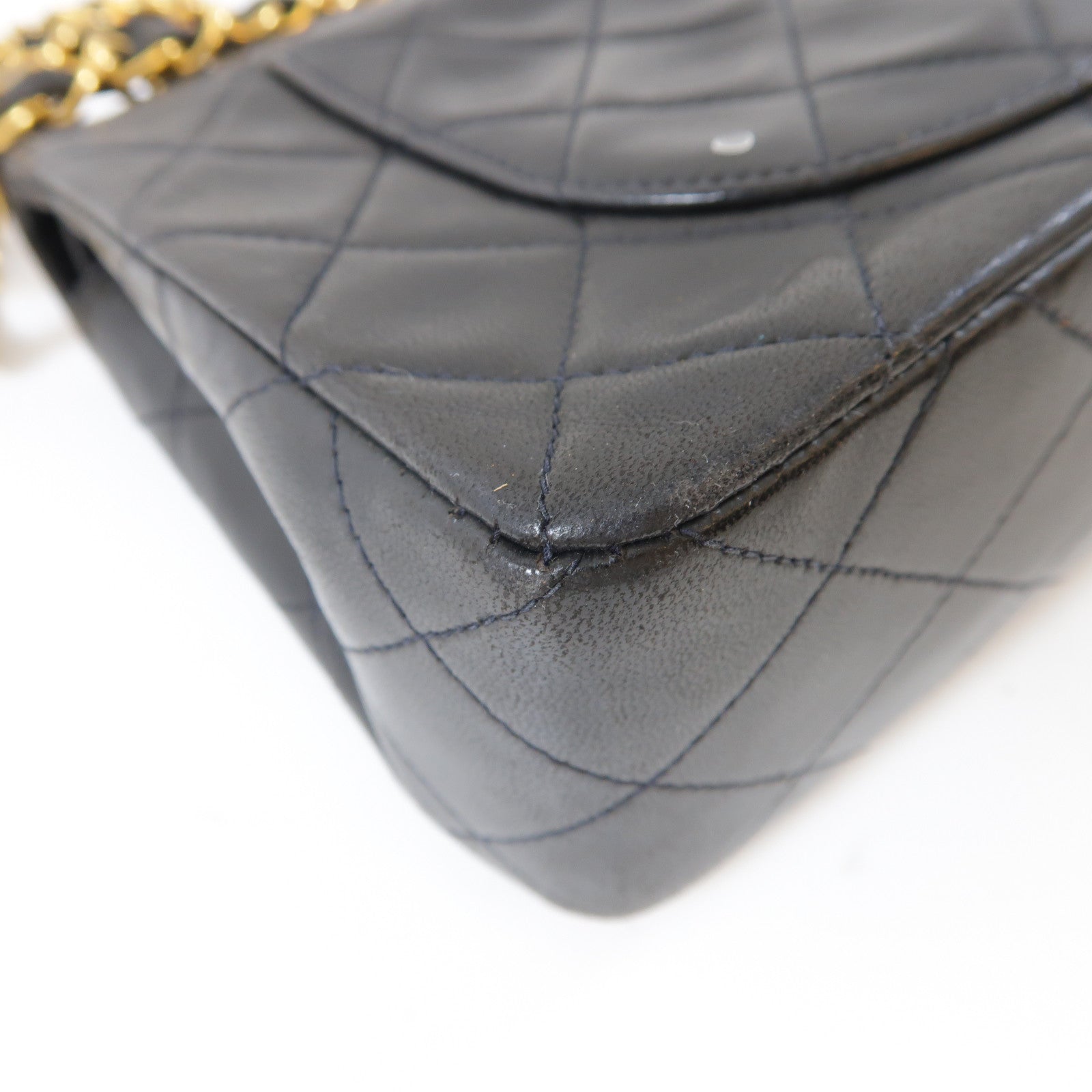 CHANEL 菱格羊皮皮革Chain Shoulder金扣肩背袋黑色
