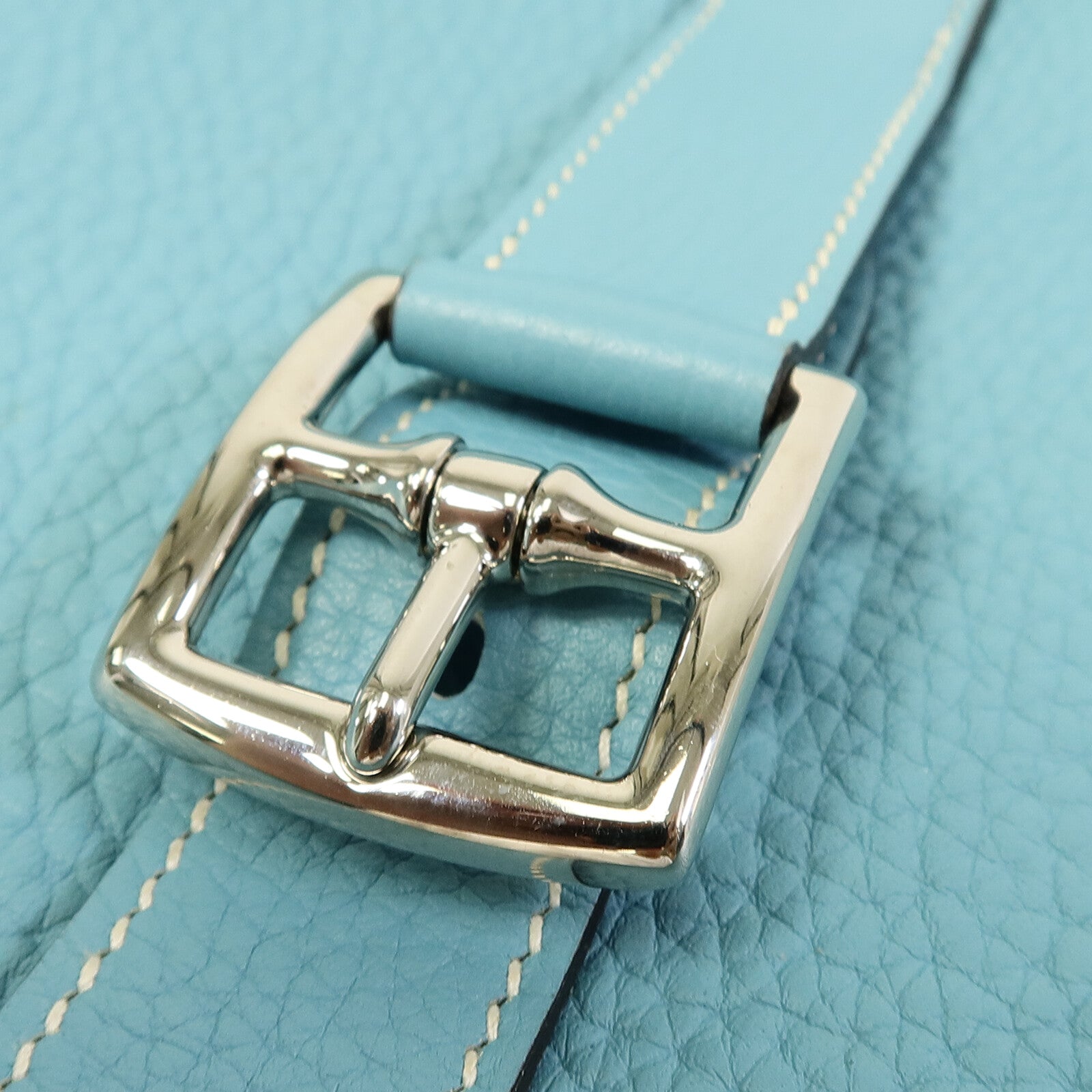HERMES Clemence皮革Halzan 31銀扣手挽肩背兩用袋Bleu Saint