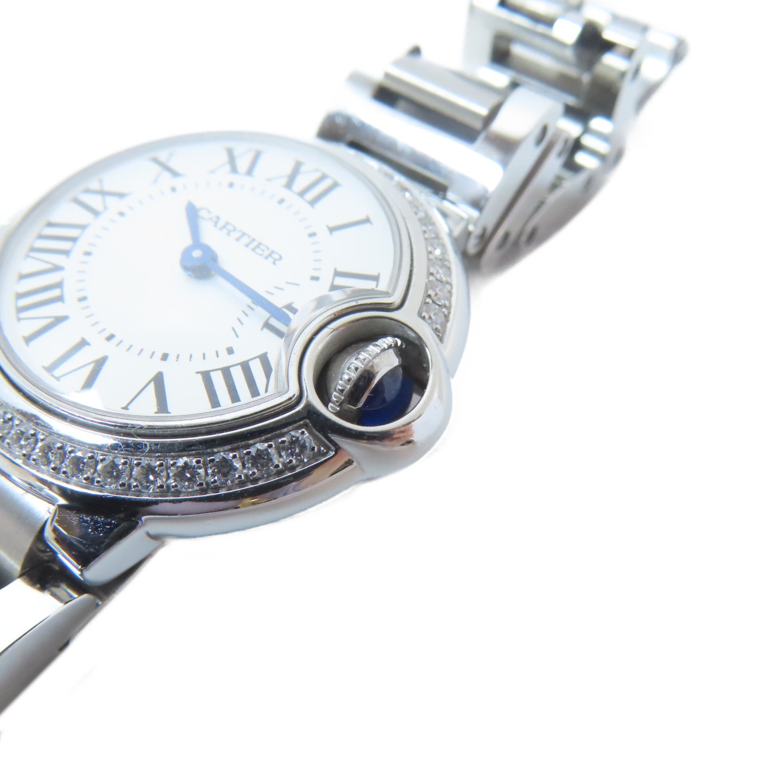 CARTIER Ballon Bleu不鏽鋼手錶石英機芯白色#14cm