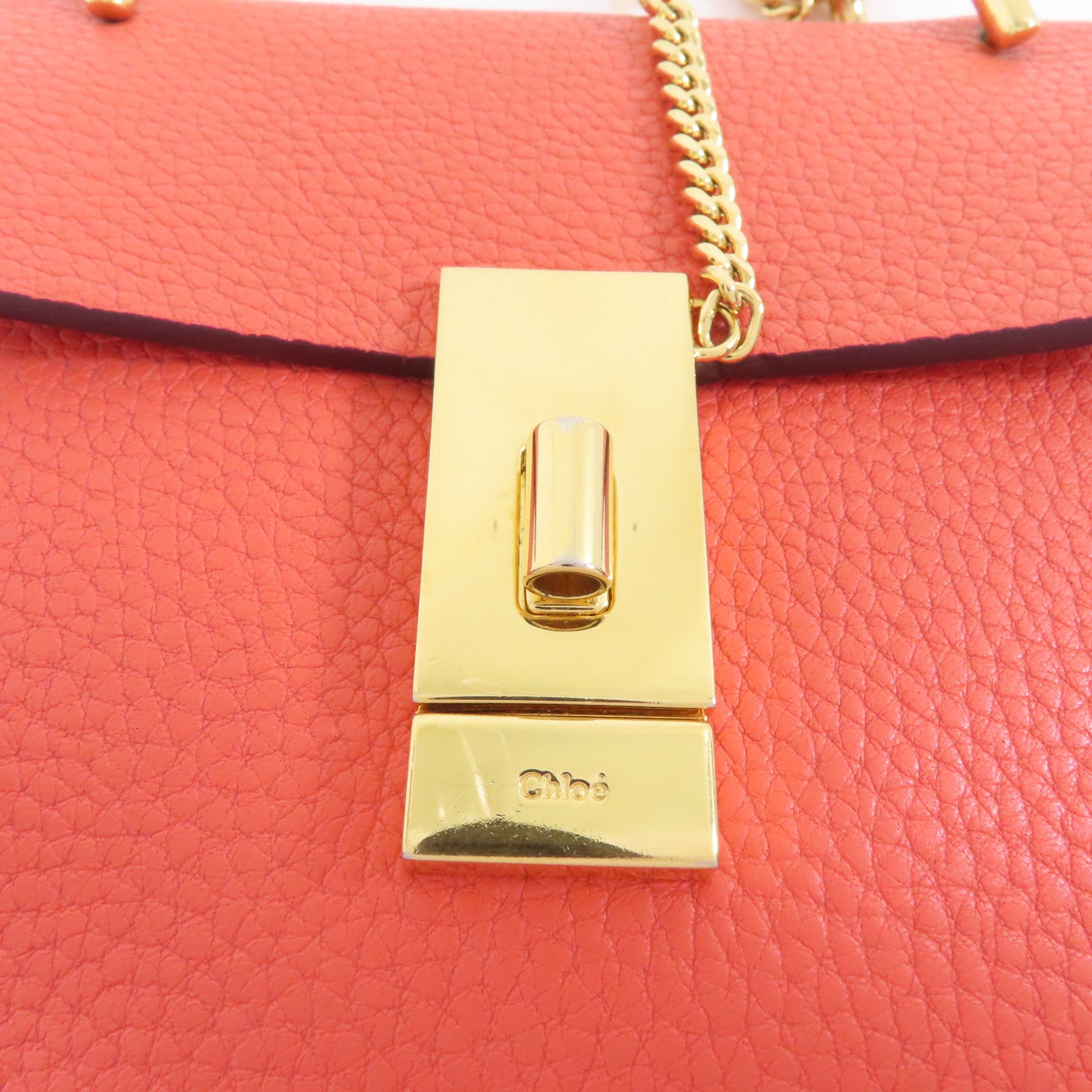 Chloe 【激減優惠】牛皮皮革Chain Shoulder金扣鏈帶肩背袋橙色