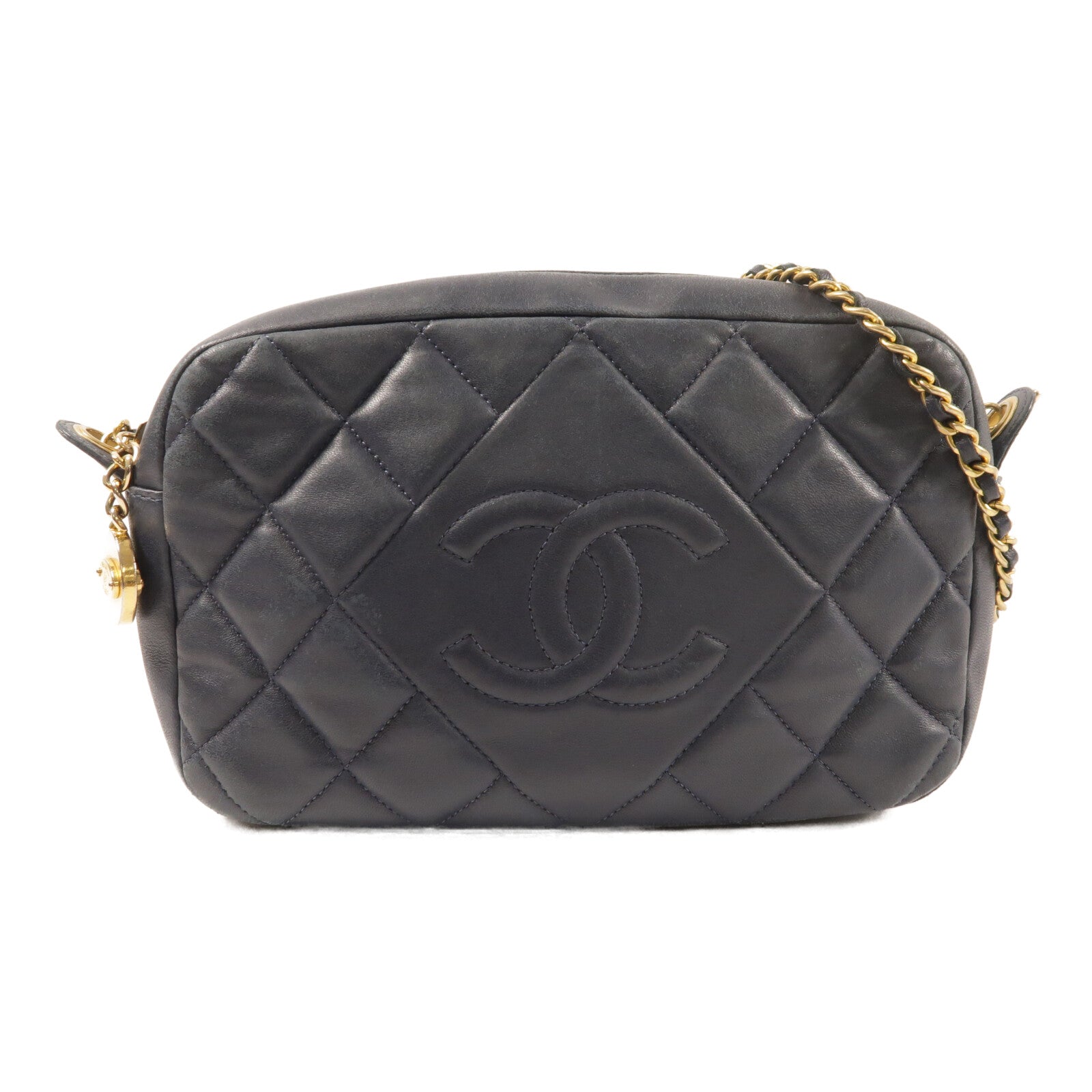 CHANEL 羊皮皮革Camera Bag金扣鏈帶肩背袋