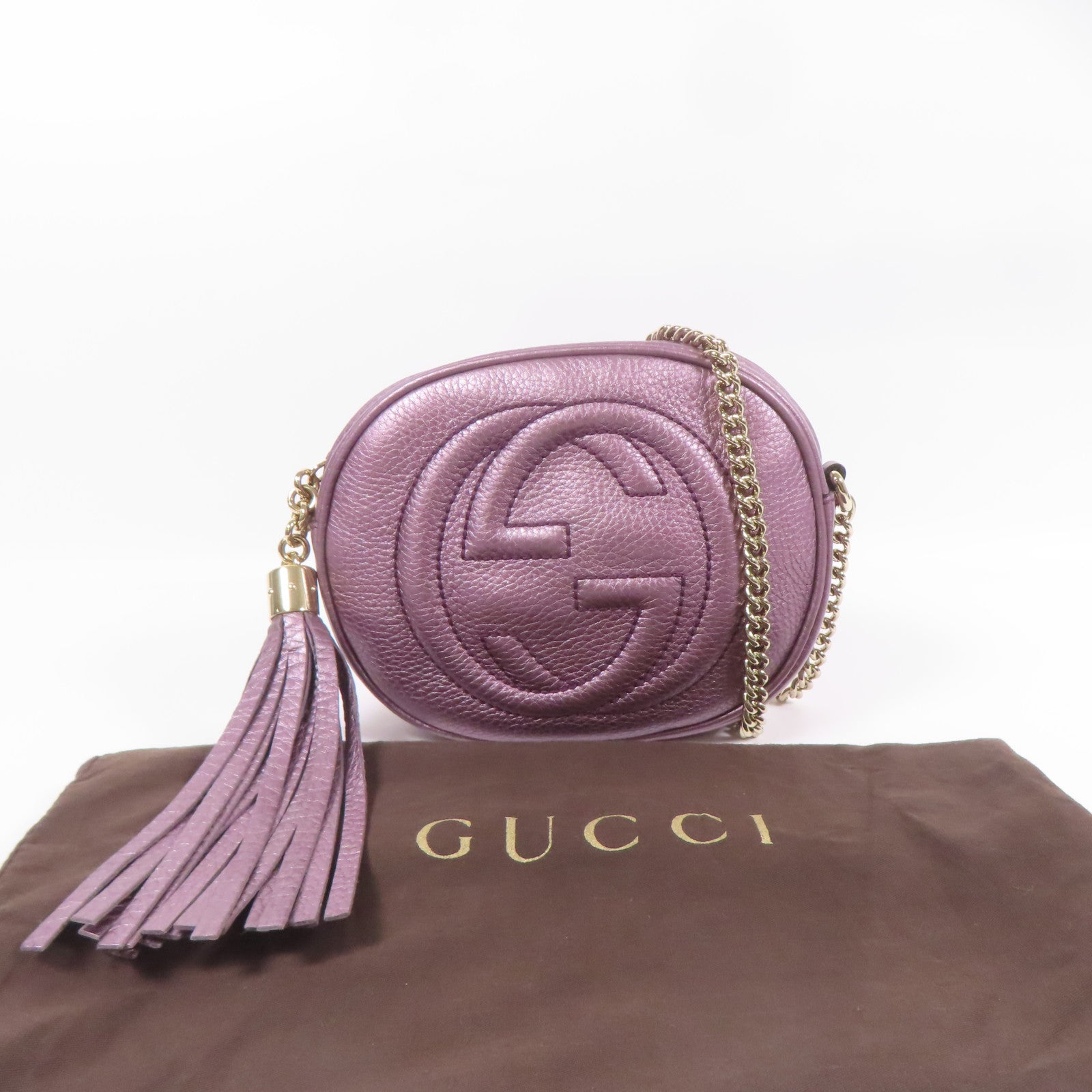 GUCCI GG GHW Chain Shoulder Bag 353965 Leather Purple