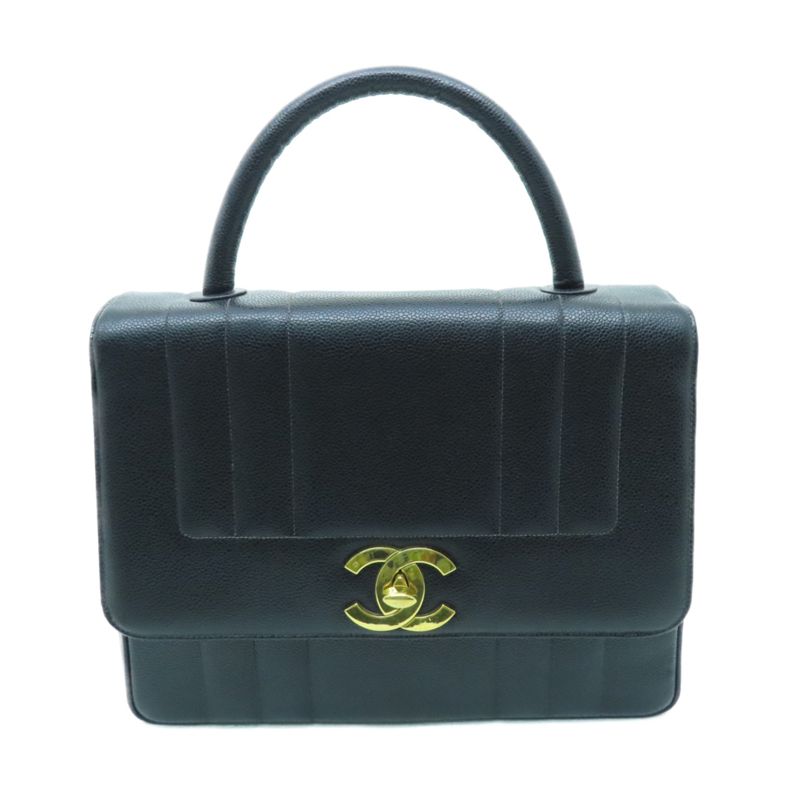 CHANEL Caviar Leather Vintage Handbag Gold Buckle Handbag Black