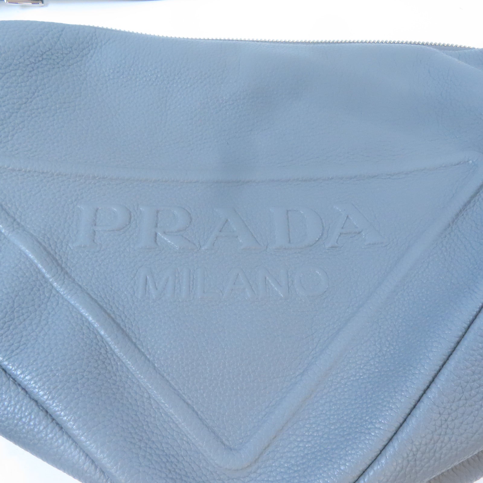 PRADA 牛皮皮革Shoulder Bag銀扣肩背袋灰色