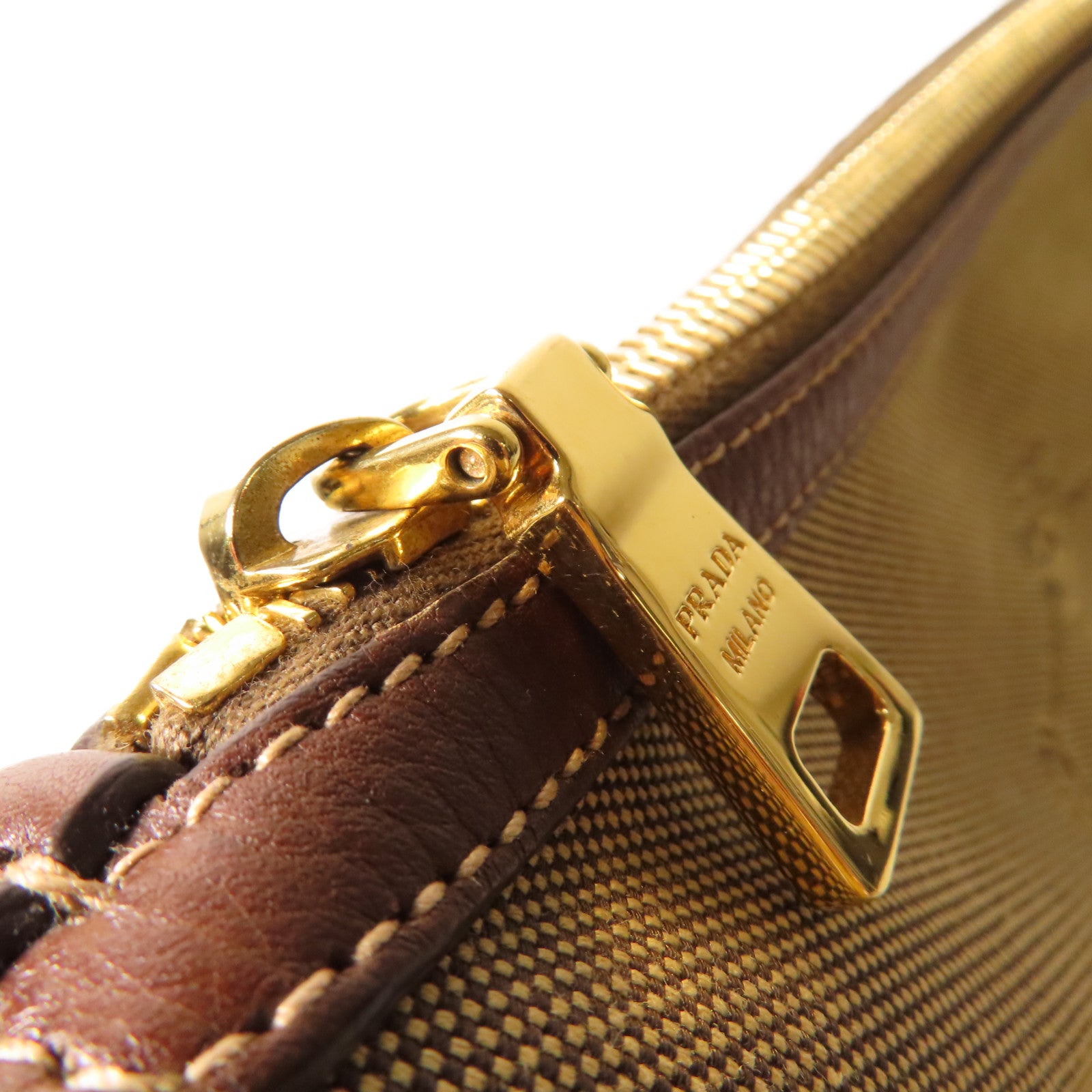 PRADA 帆布Logo Jacquard Shoulder Bag金扣肩背袋啡色