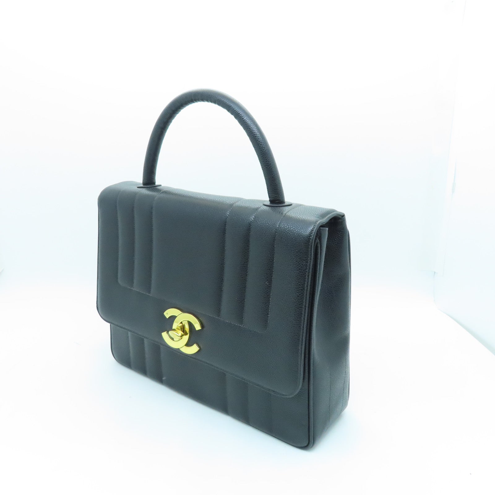 CHANEL Caviar Leather Vintage Handbag Gold Buckle Handbag Black