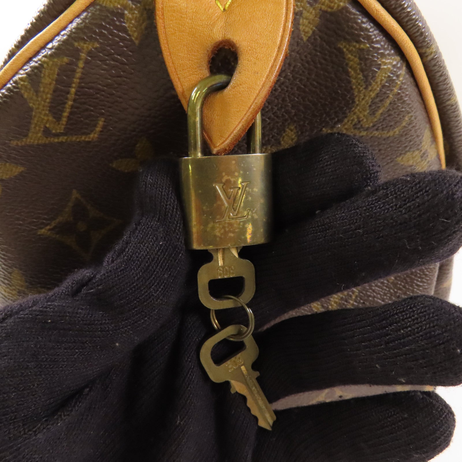 LOUIS VUITTON Monogram Speedy 30金扣手挽袋棕色