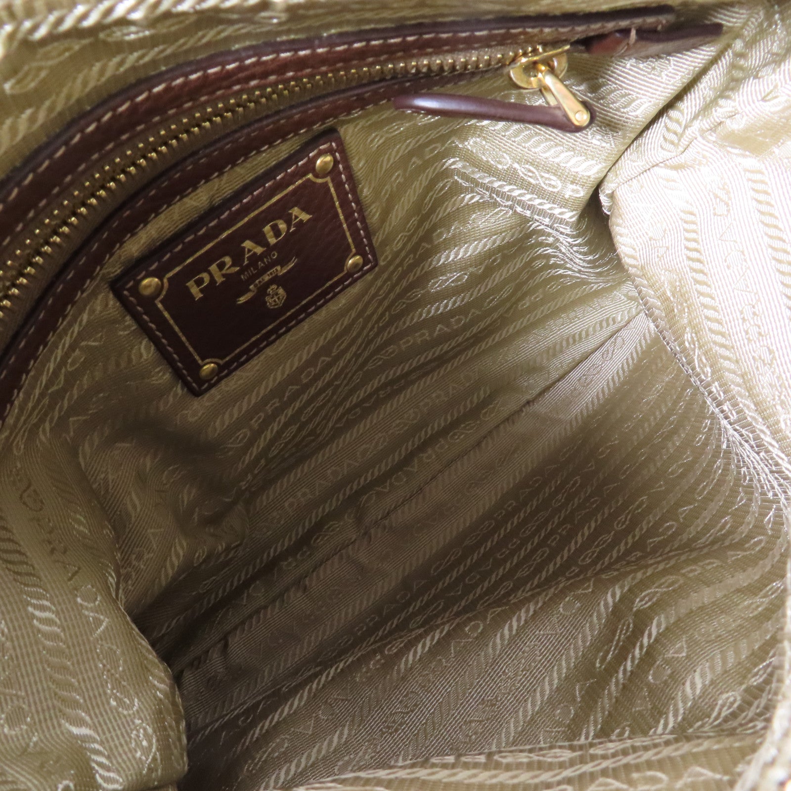 PRADA 帆布Logo Jacquard Shoulder Bag金扣肩背袋啡色