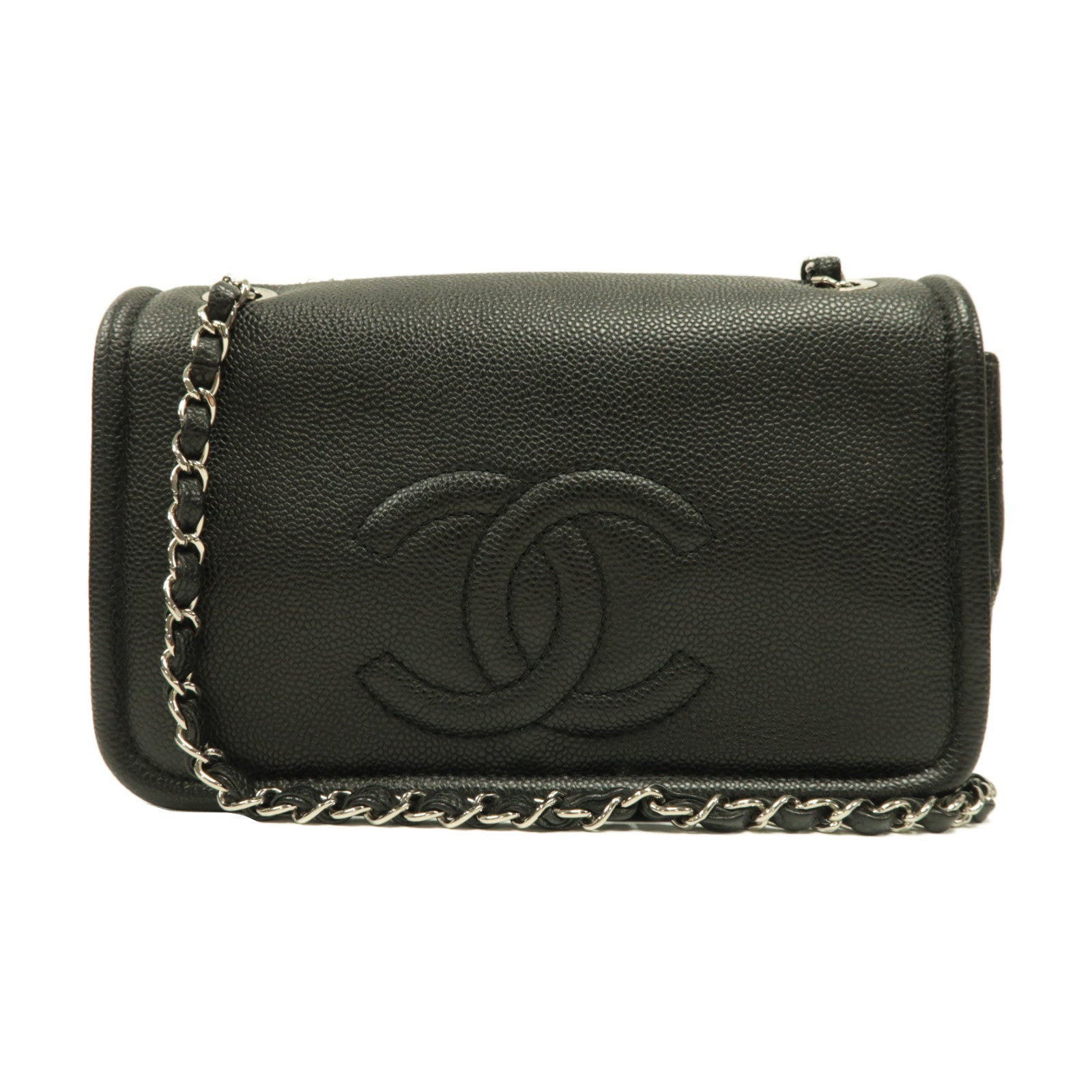 CHANEL 【激減優惠】菱格Caviar皮革Chain Shoulder銀扣鏈帶肩背袋黑色