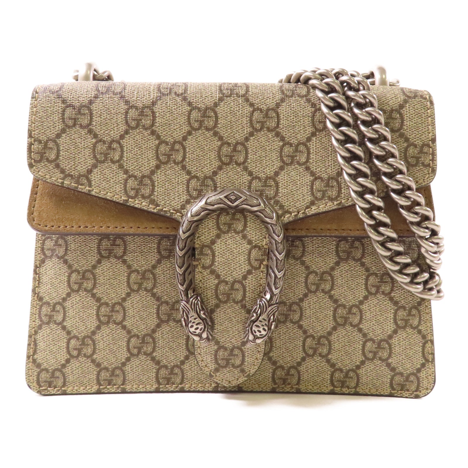 GUCCI 塗層帆布Dionysus銀扣鏈帶肩背袋