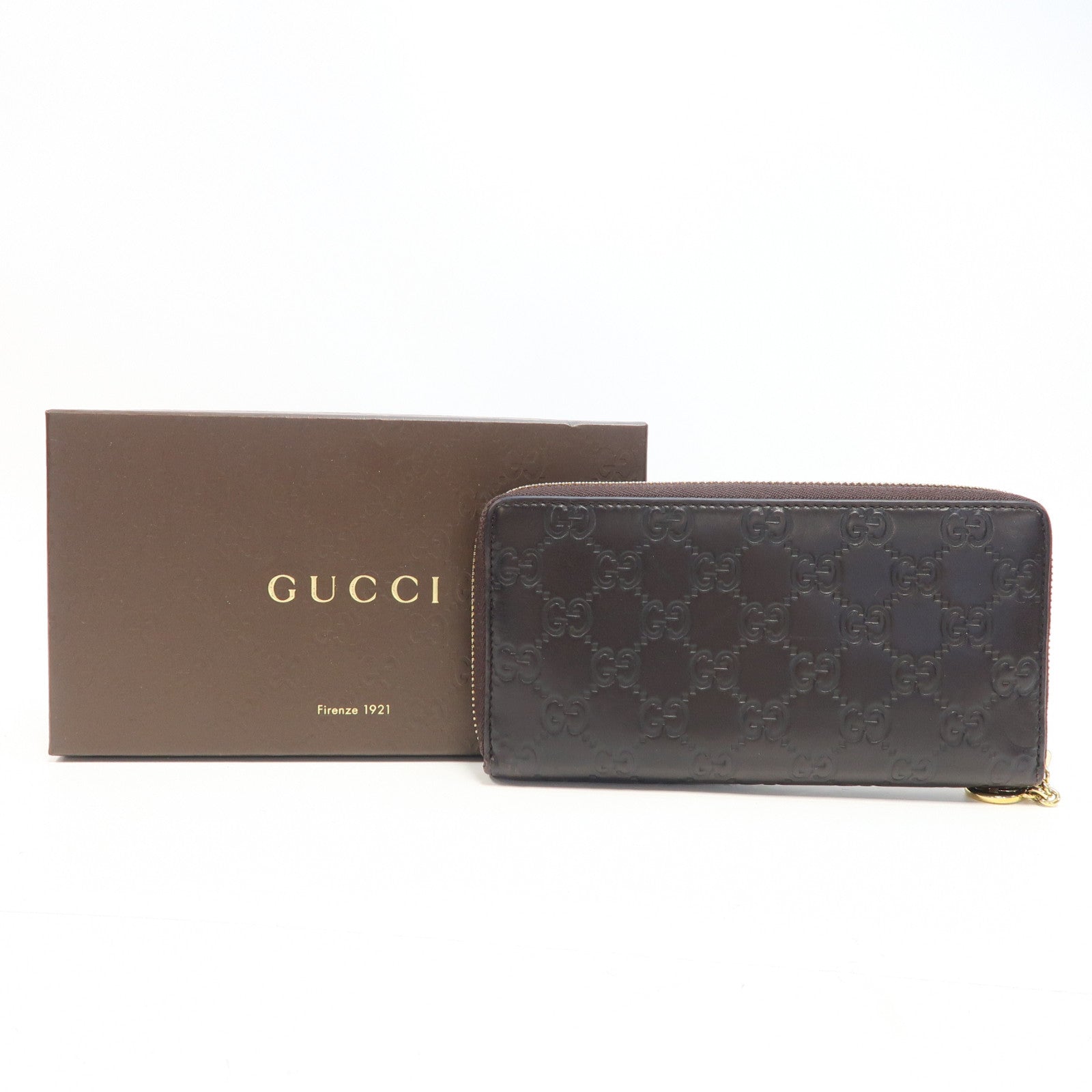 GUCCI 牛皮皮革Zipper Long Wallet金扣長錢包啡色