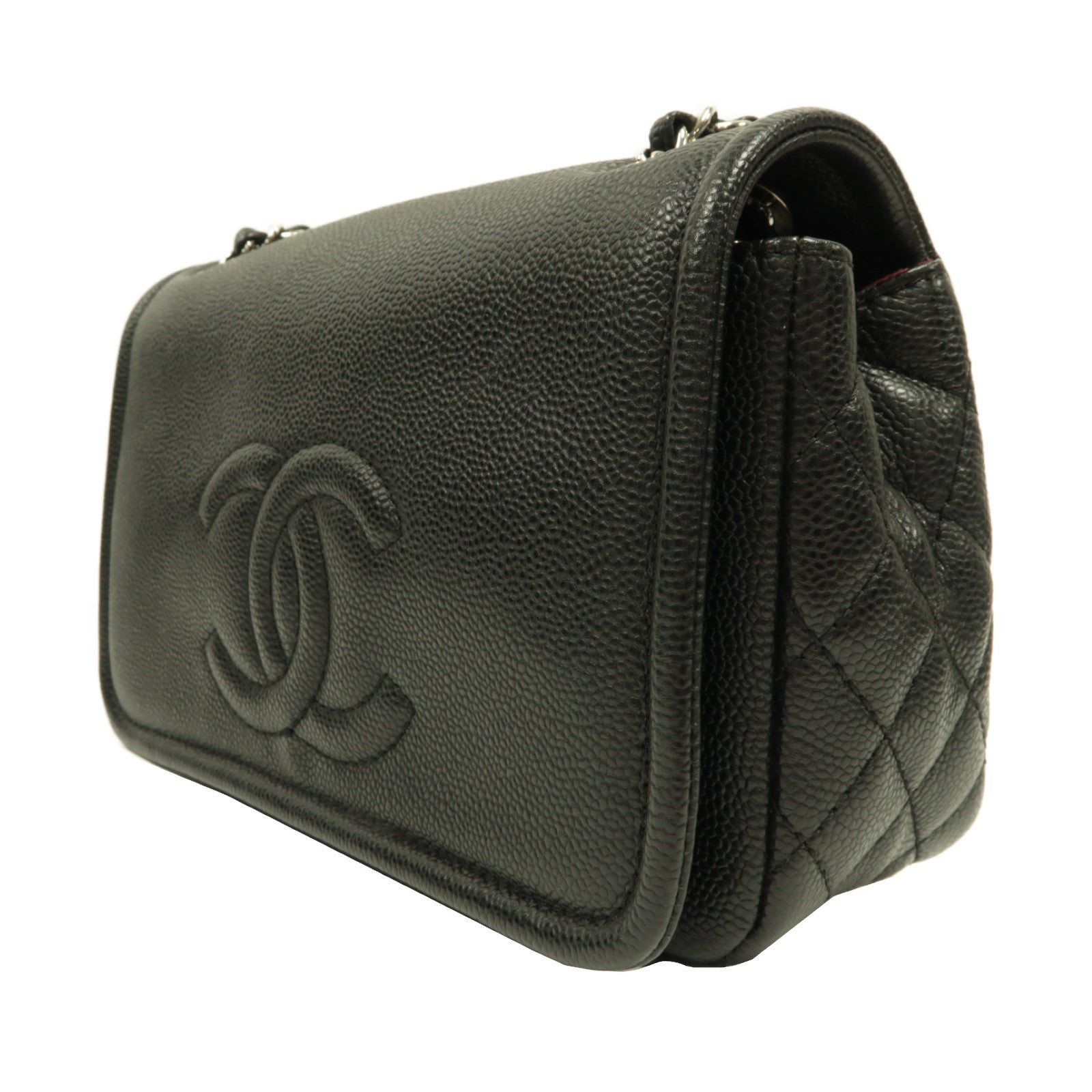 CHANEL 【激減優惠】菱格Caviar皮革Chain Shoulder銀扣鏈帶肩背袋黑色