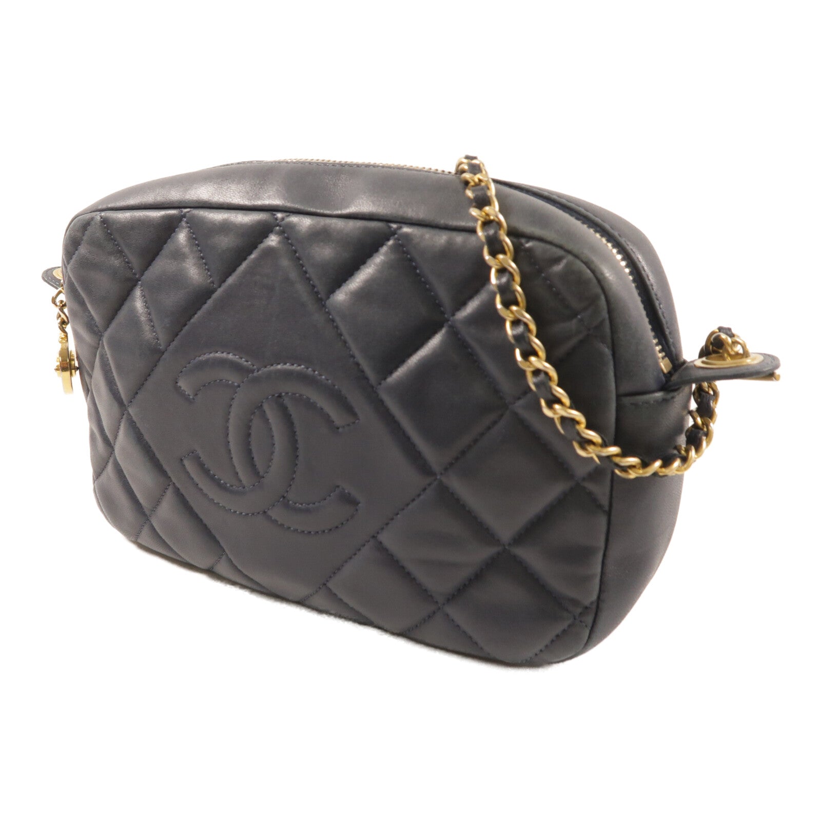 CHANEL 羊皮皮革Camera Bag金扣鏈帶肩背袋