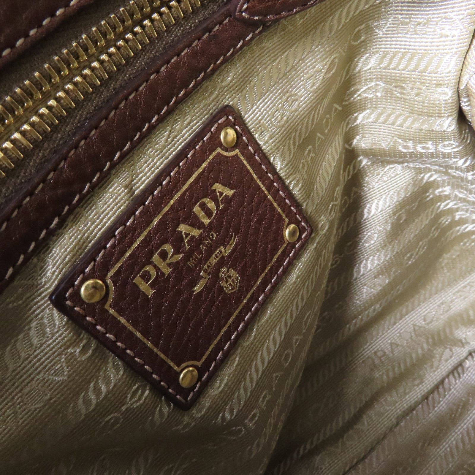 PRADA 帆布Logo Jacquard Shoulder Bag金扣肩背袋啡色