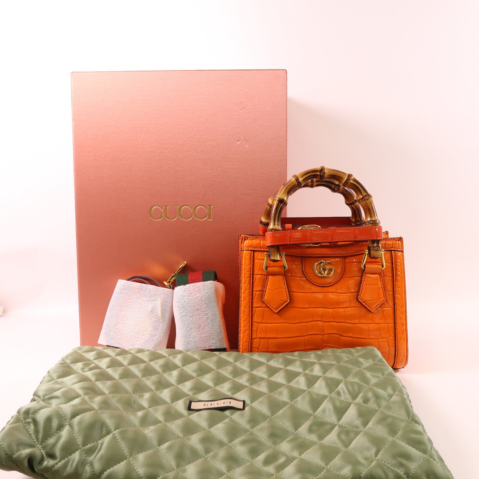 GUCCI 牛皮皮革Diana金扣手挽肩背兩用袋