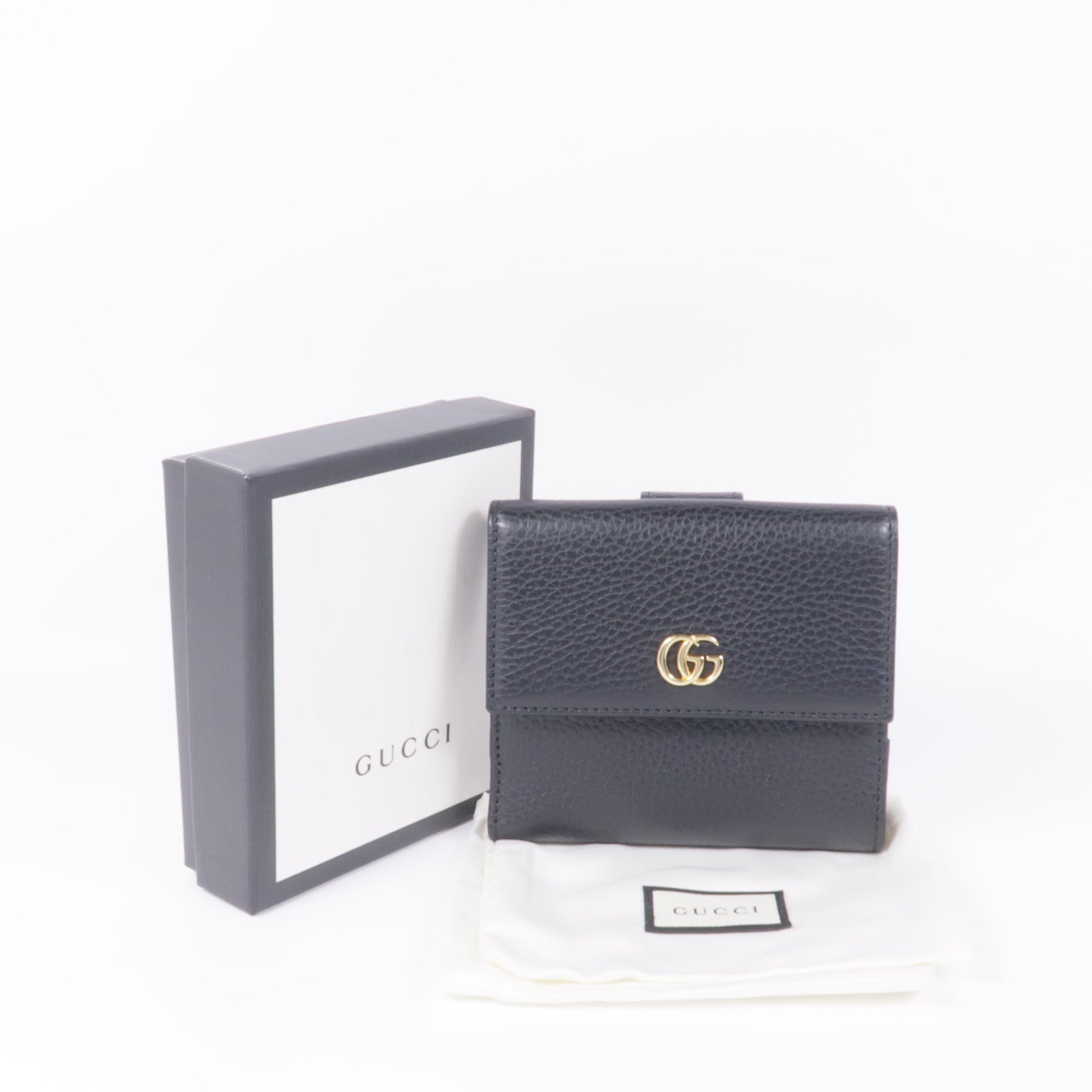 GUCCI GG GHW Wallet 456122 Calfskin Leather Black