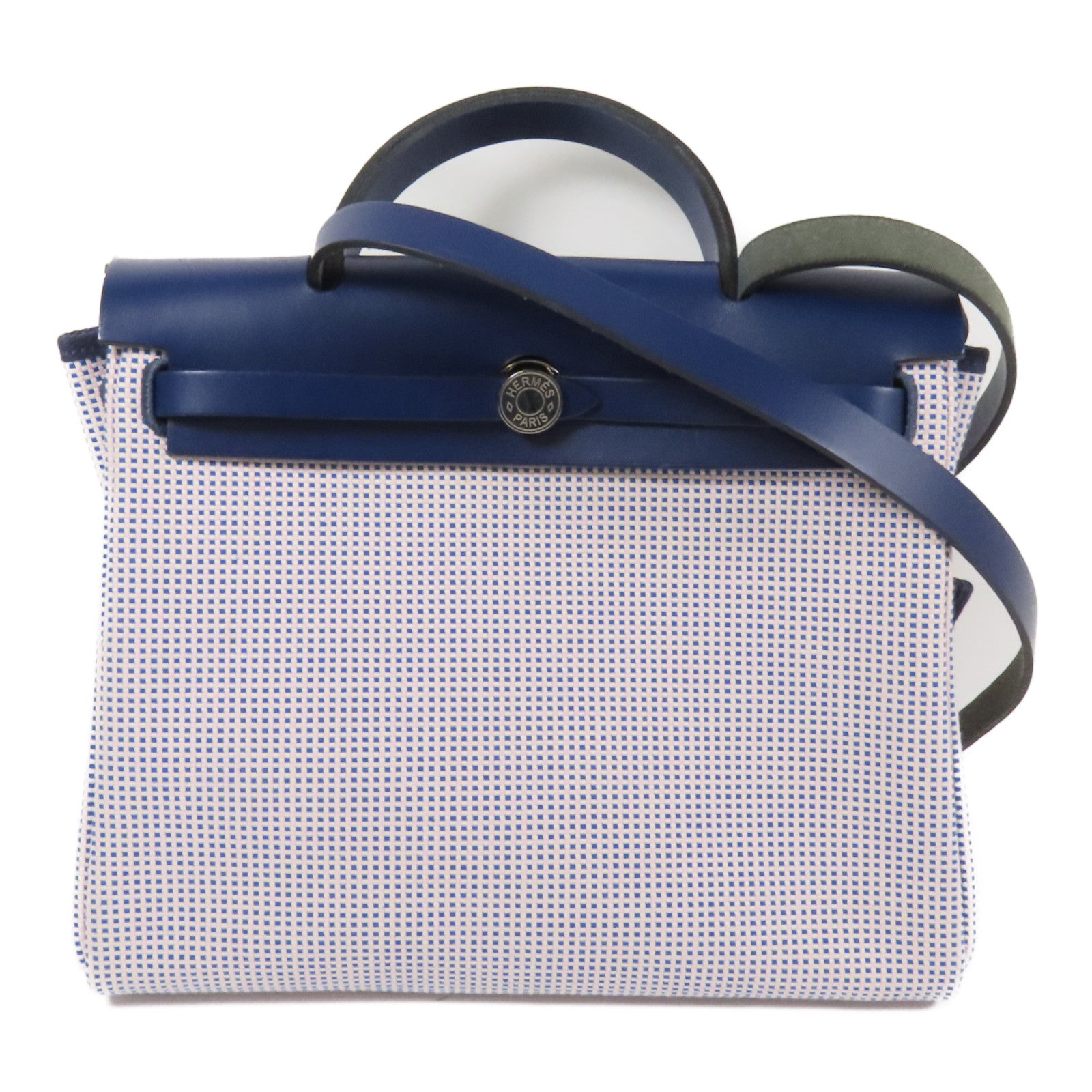 HERMES 帆布Herbag PM銀扣手挽肩背兩用袋Maue/Bleu