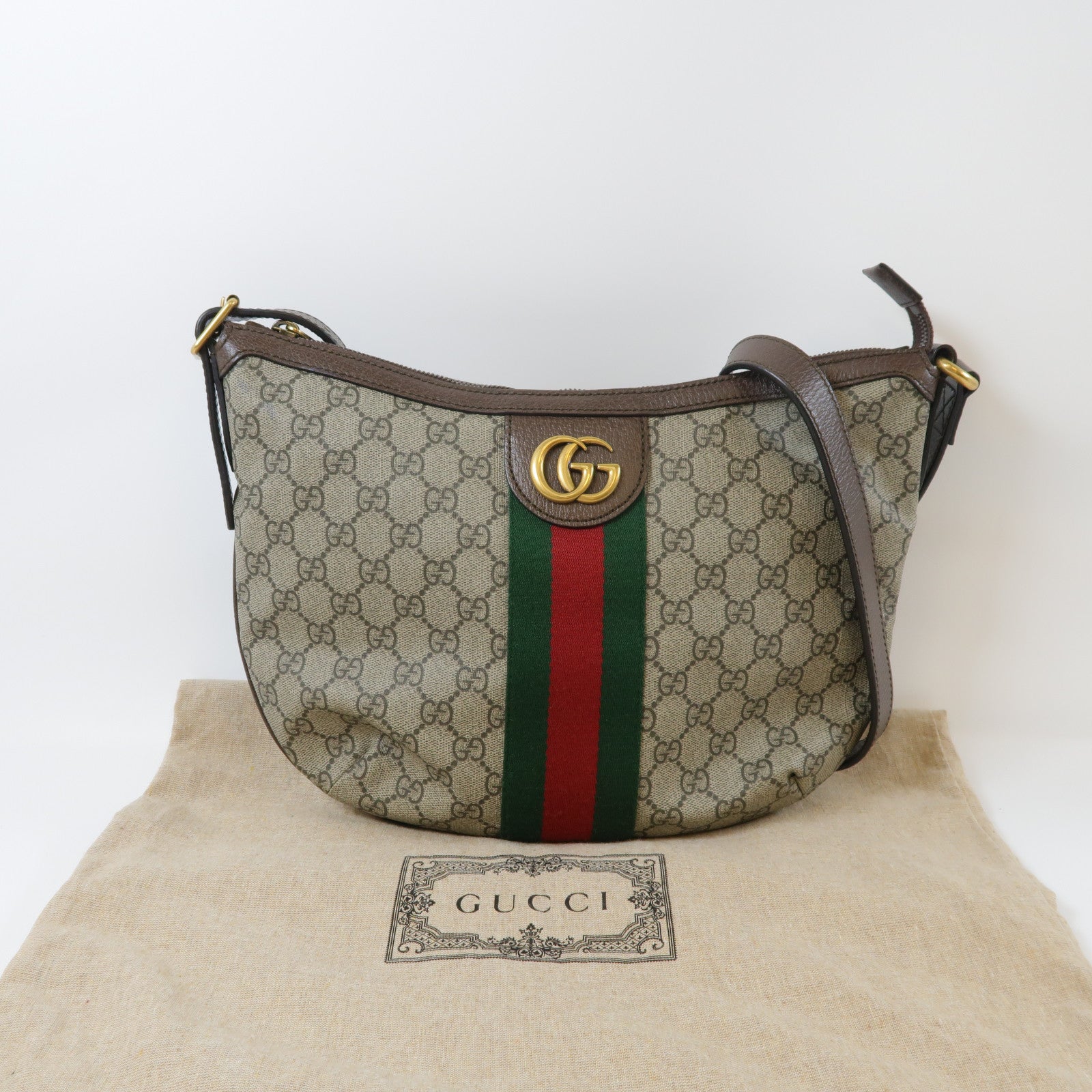 GUCCI 塗層帆布金扣肩背袋啡色