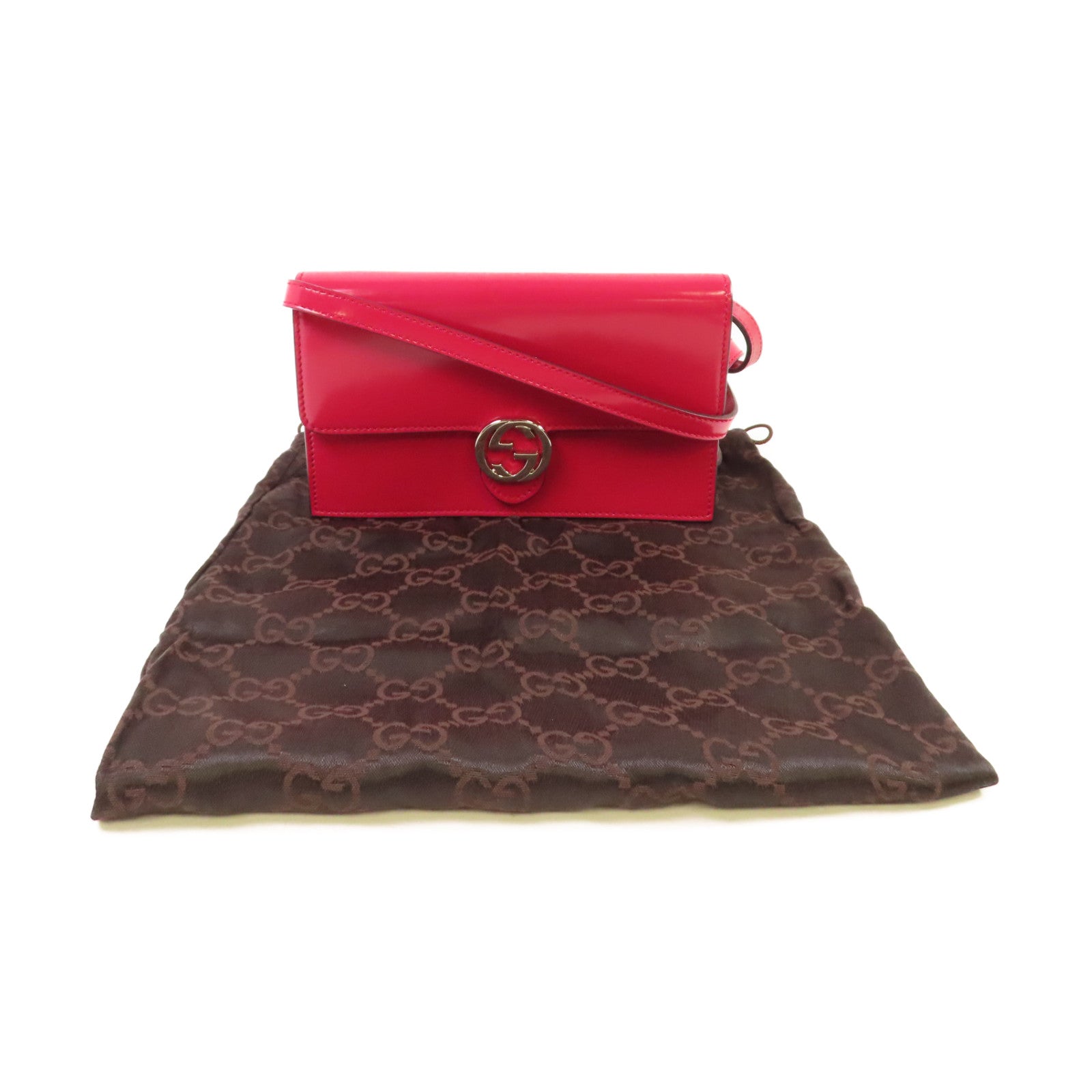 GUCCI 漆皮皮革Wallet On Shoulder Bag金扣肩背袋紫粉色