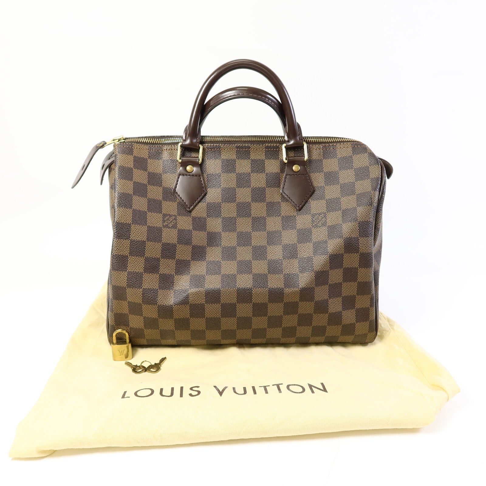 LOUIS VUITTON Damier Speedy Bandouliere 30金扣手挽袋