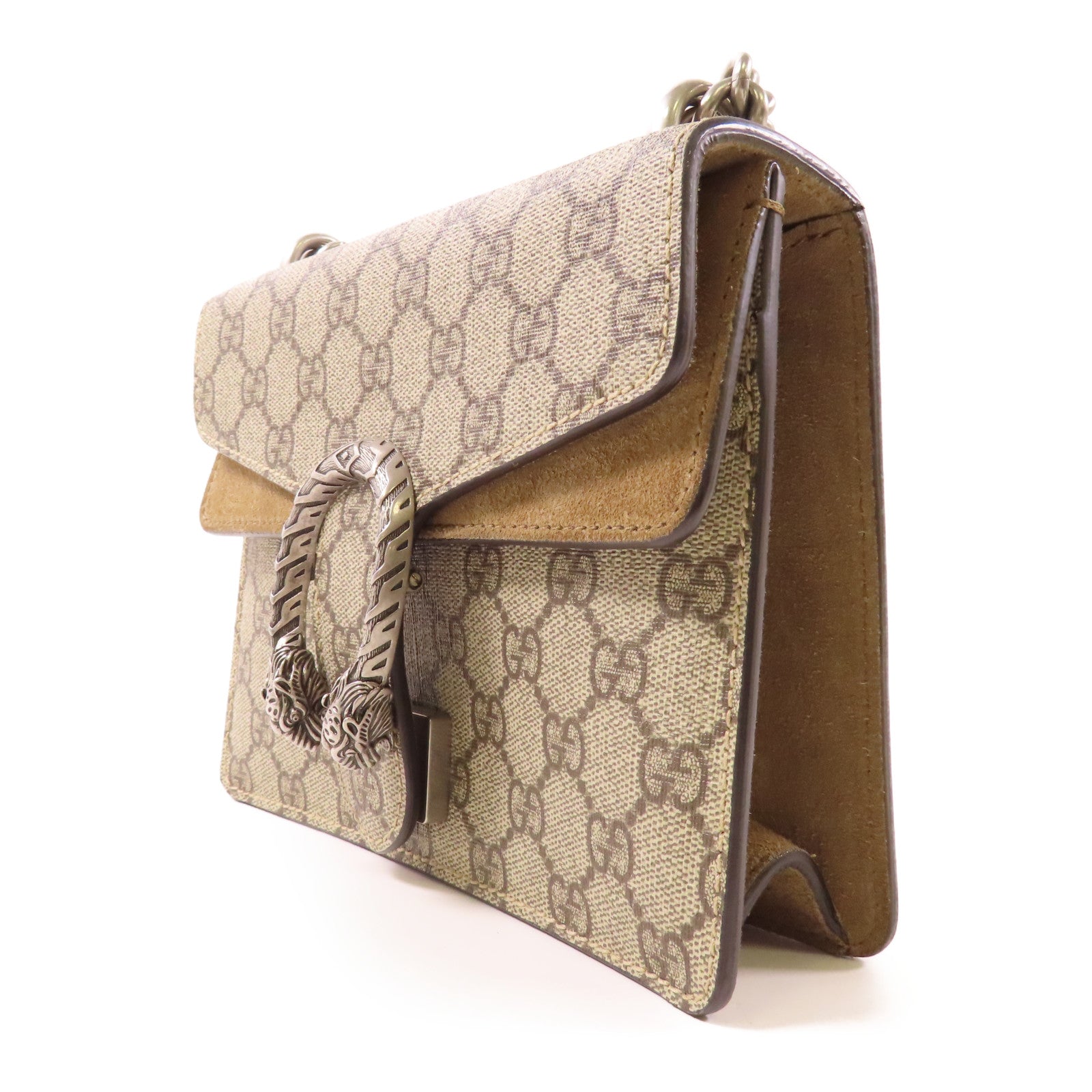 GUCCI 塗層帆布Dionysus銀扣鏈帶肩背袋