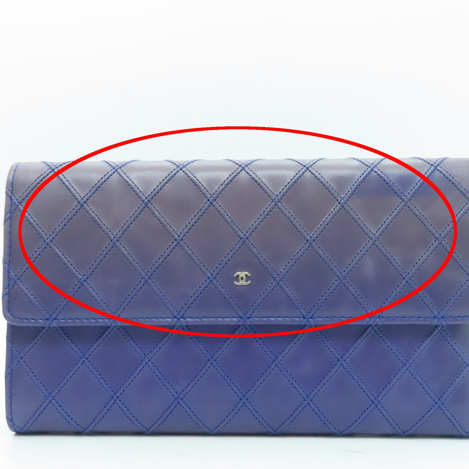 CHANEL 【激減優惠】菱格牛皮皮革Wallet銀扣長錢包藍色