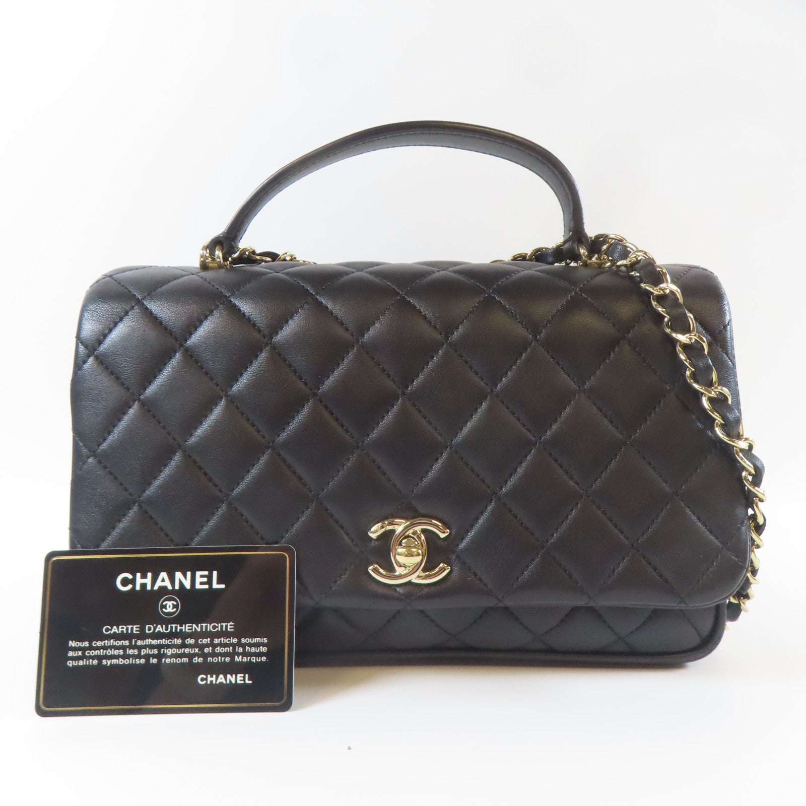 CHANEL 菱格牛皮皮革2 Way Shoulder Bag金扣手挽肩背兩用袋黑色