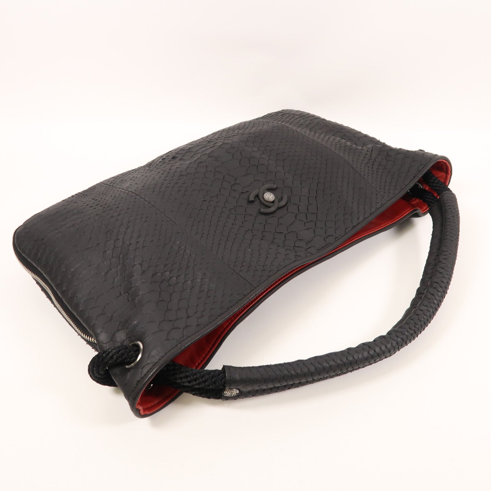 CHANEL 蛇皮皮革Shoulder Bag銀扣肩背袋