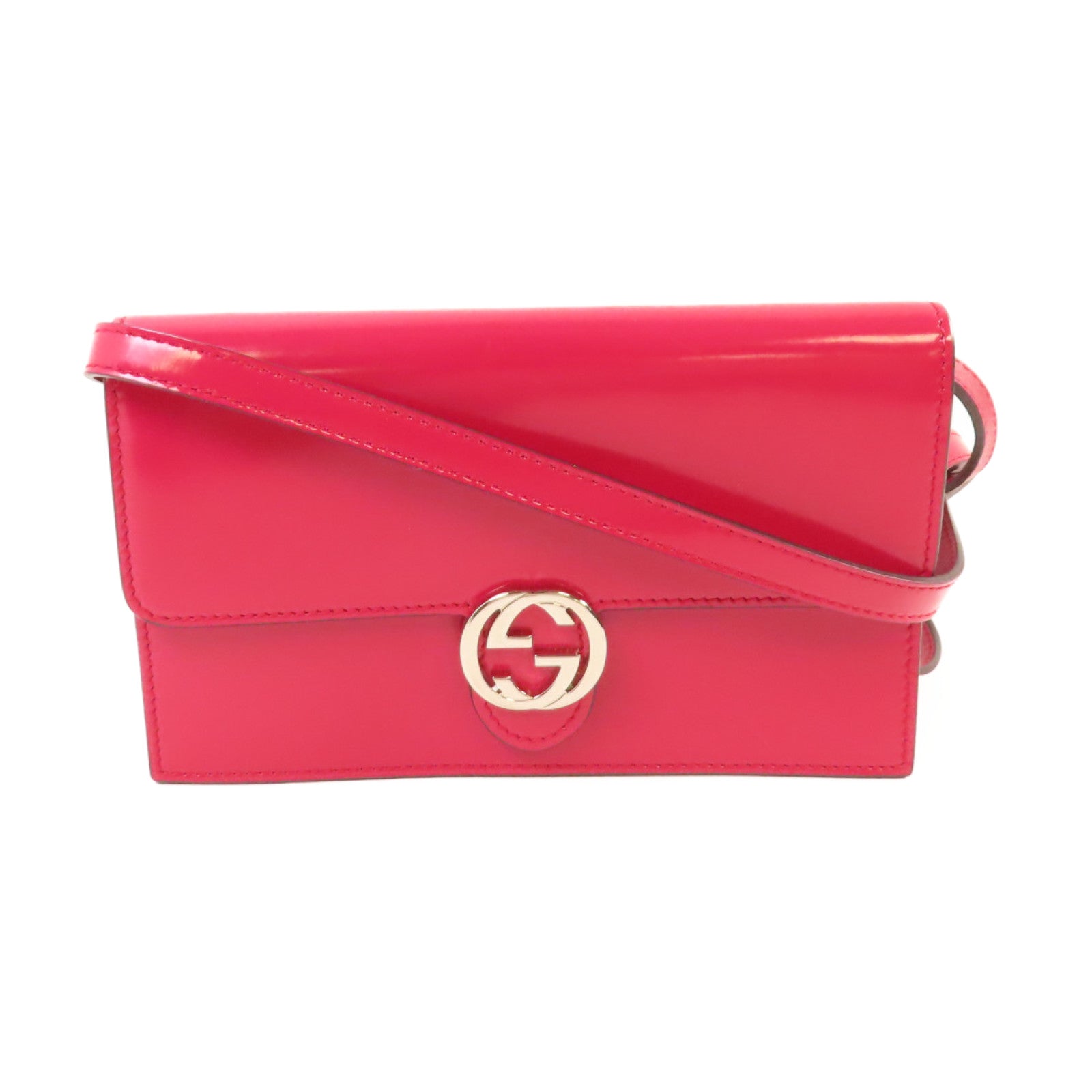 GUCCI 漆皮皮革Wallet On Shoulder Bag金扣肩背袋紫粉色