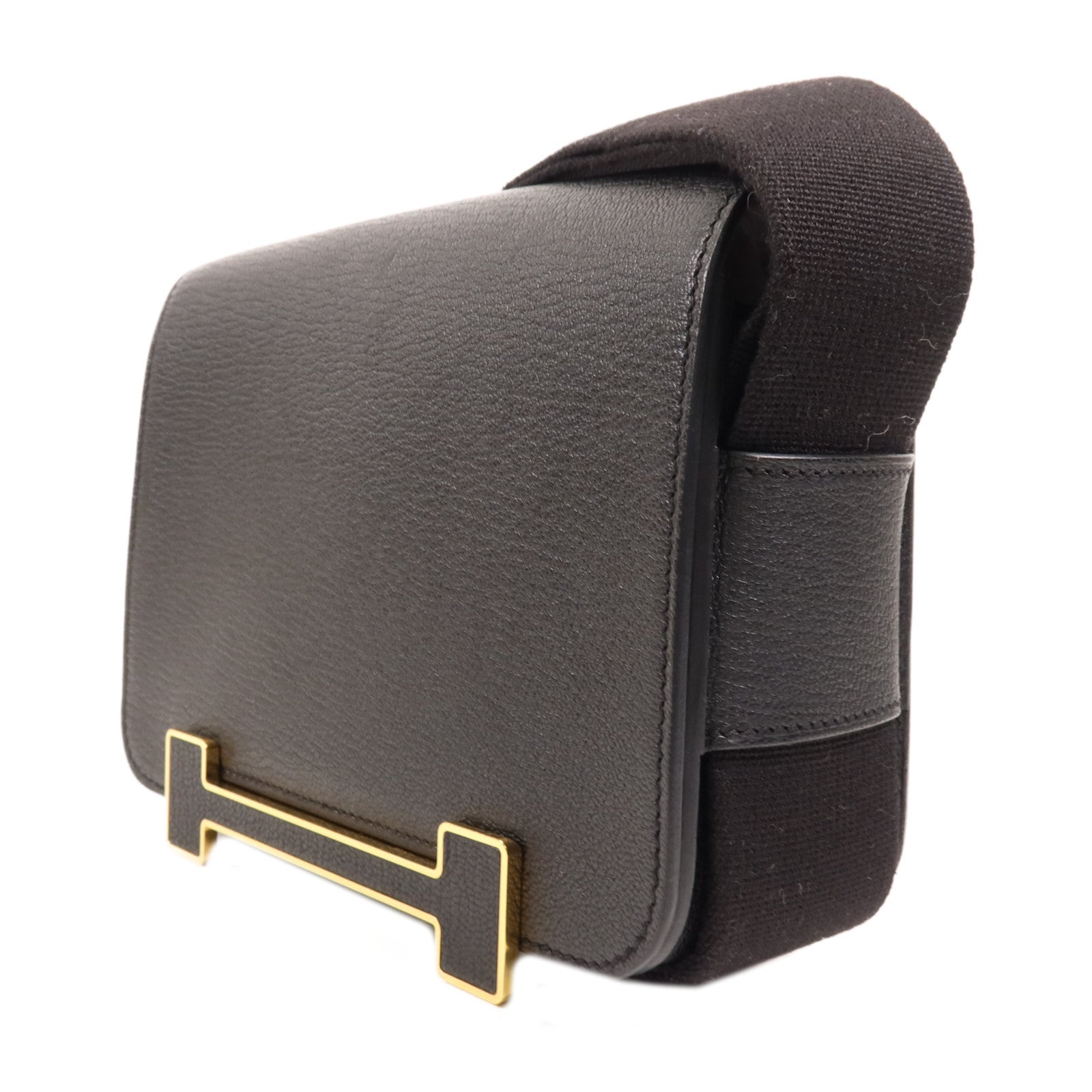 HERMES Chevre皮革Geta金扣肩背袋Noir