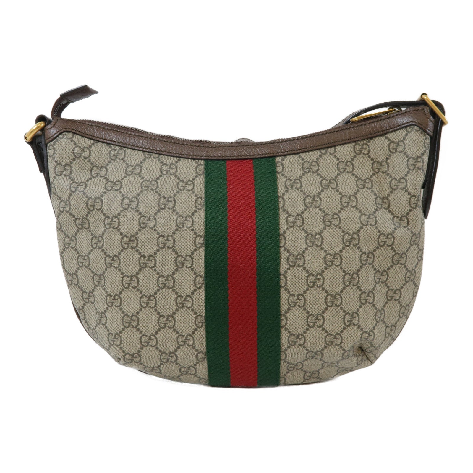 GUCCI 塗層帆布金扣肩背袋啡色