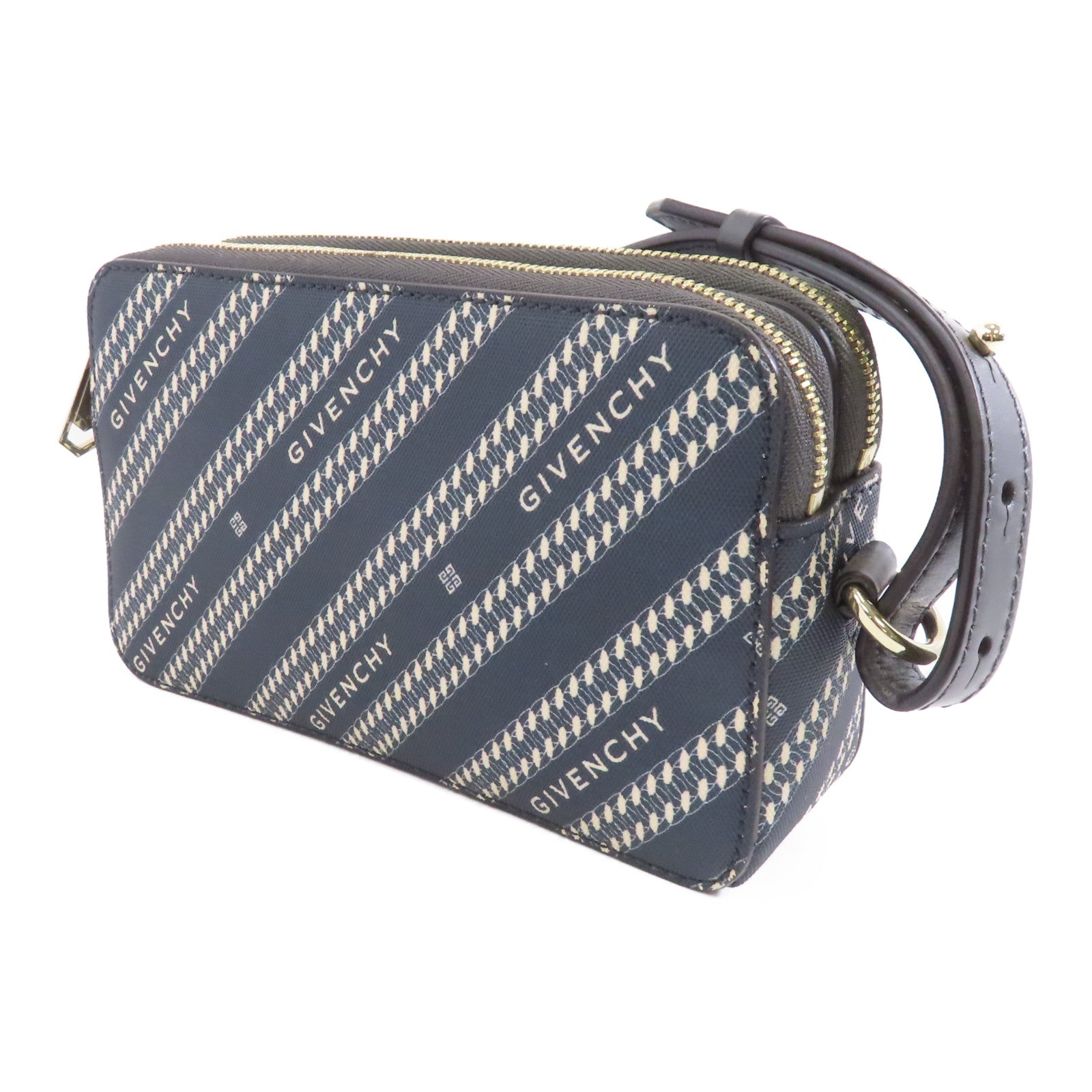 GIVENCHY 牛皮皮革/塗層帆布Shoulder Bag金扣肩背袋白色