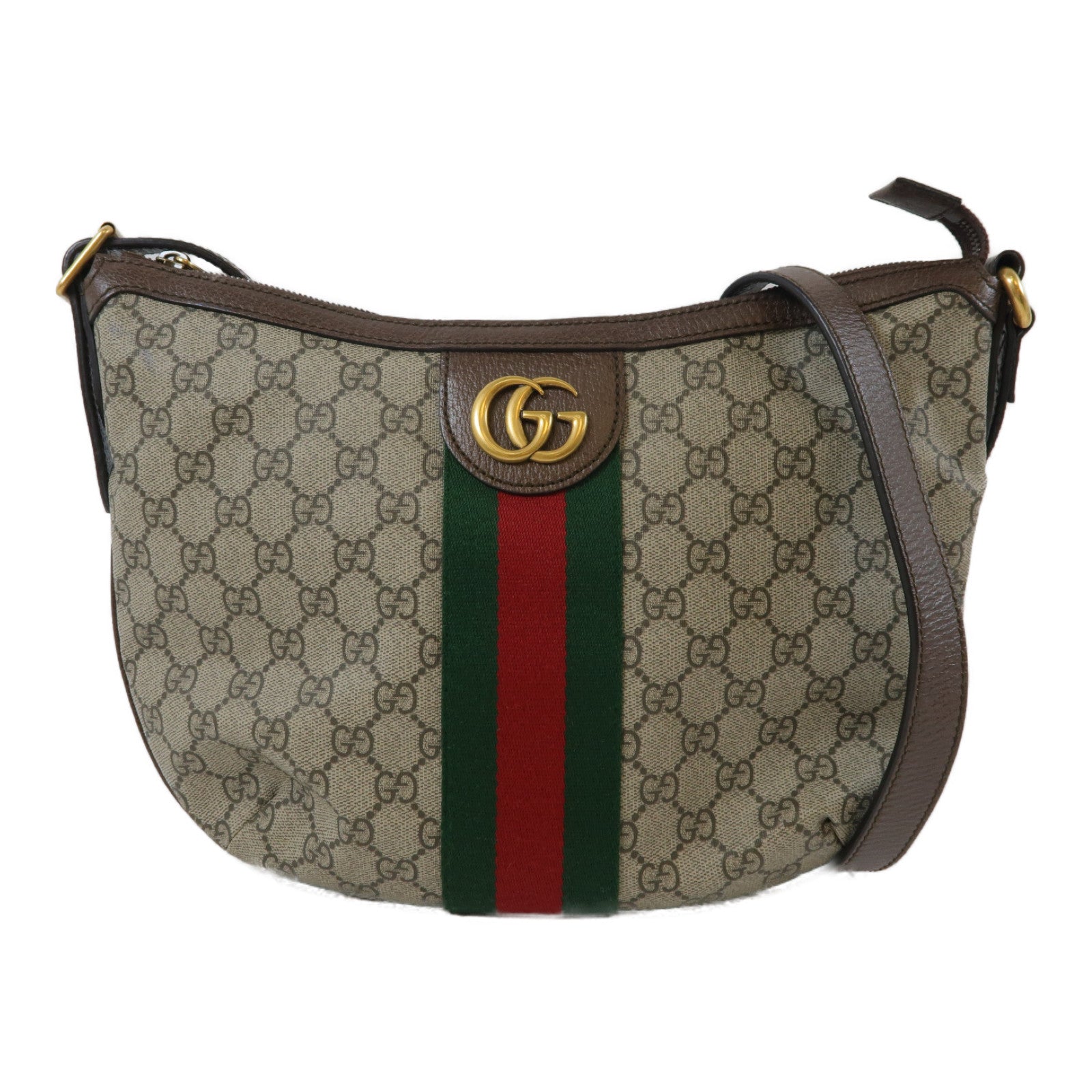GUCCI 塗層帆布金扣肩背袋啡色