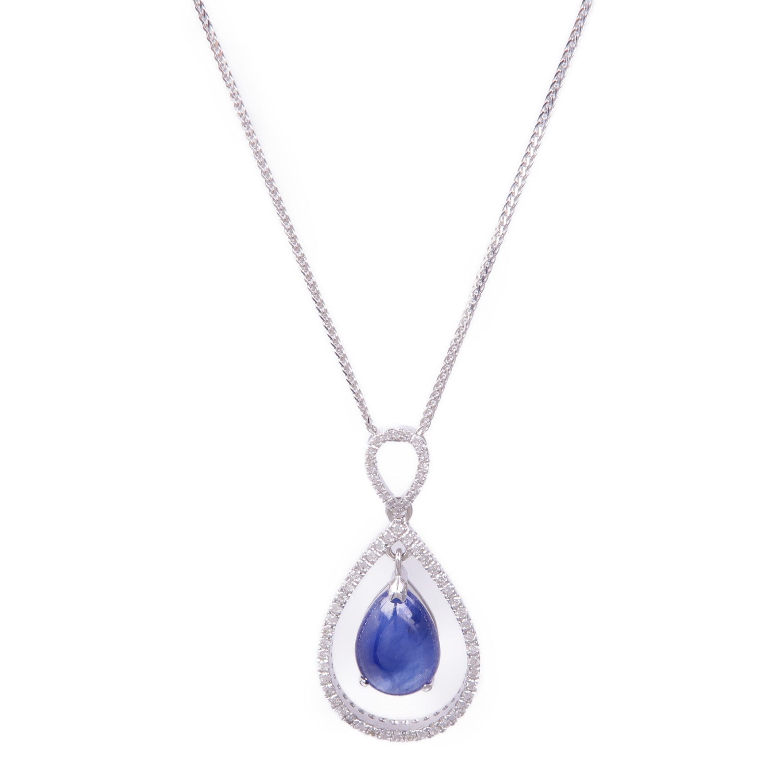JEWELRY Sapphire Diamond Necklace 18K White Gold