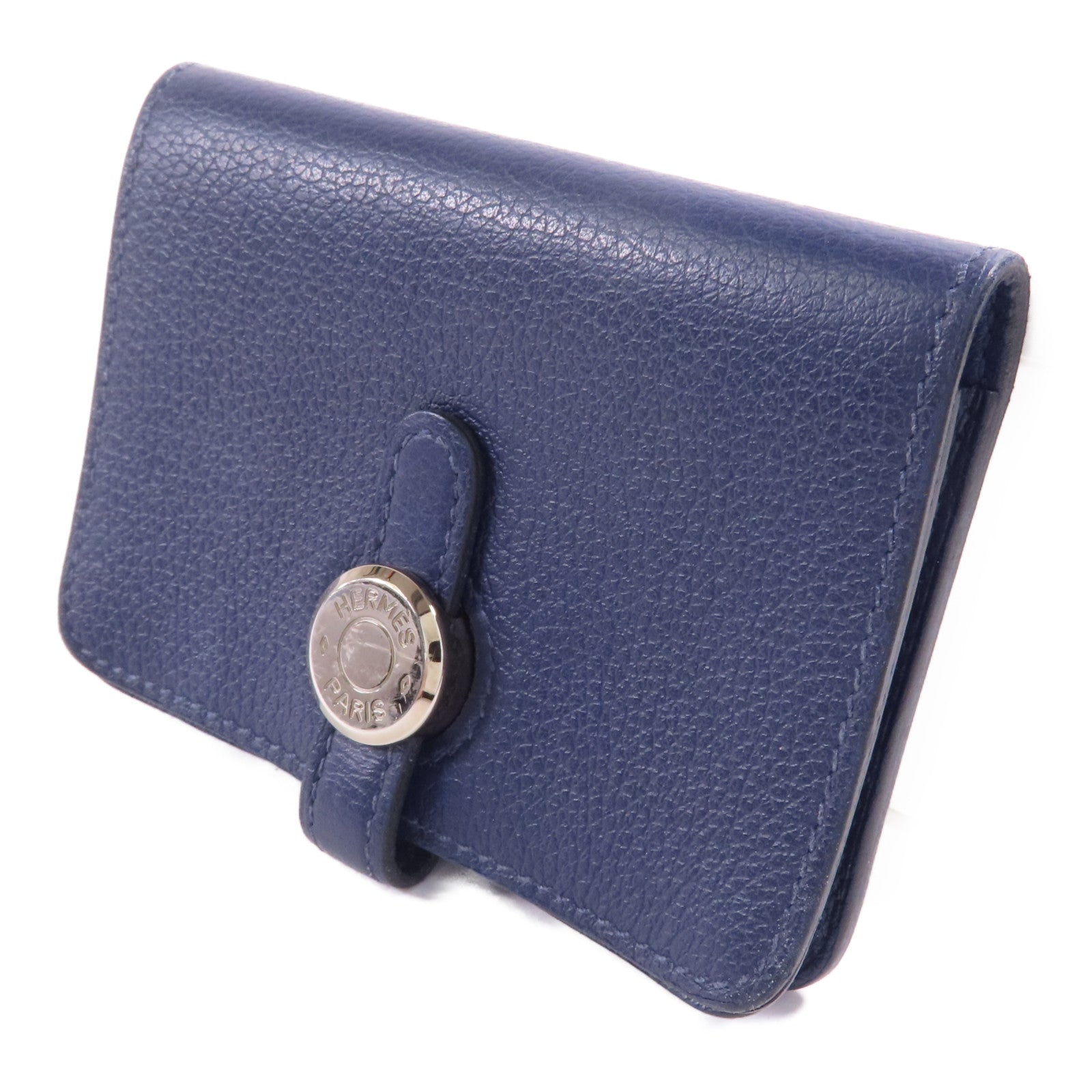 HERMES Clemence皮革Card Case銀扣卡片套Bleu Indigo