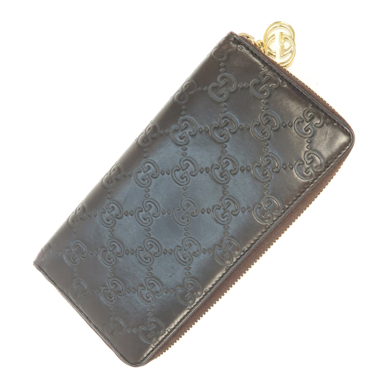 GUCCI 牛皮皮革Zipper Long Wallet金扣長錢包啡色