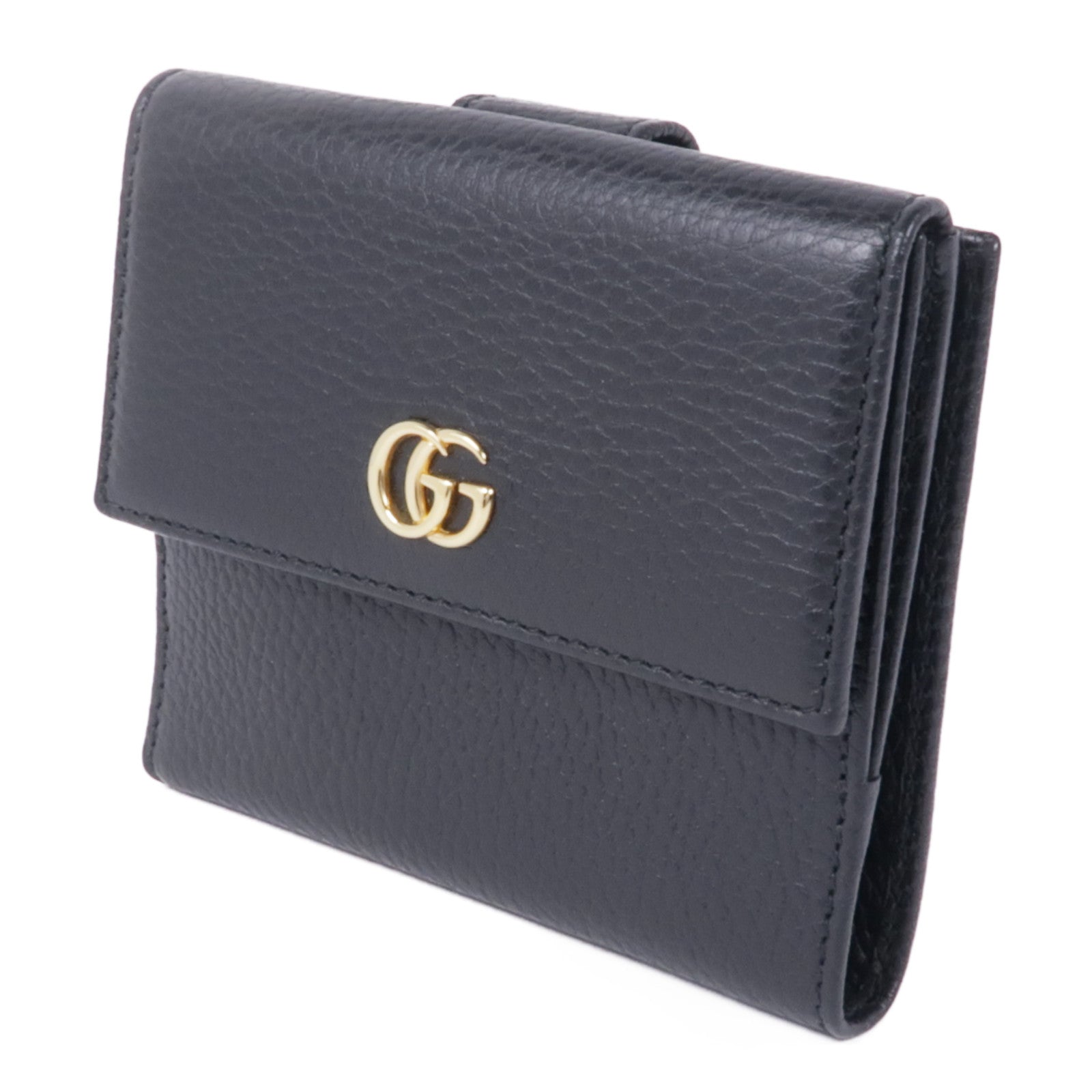 GUCCI GG GHW Wallet 456122 Calfskin Leather Black