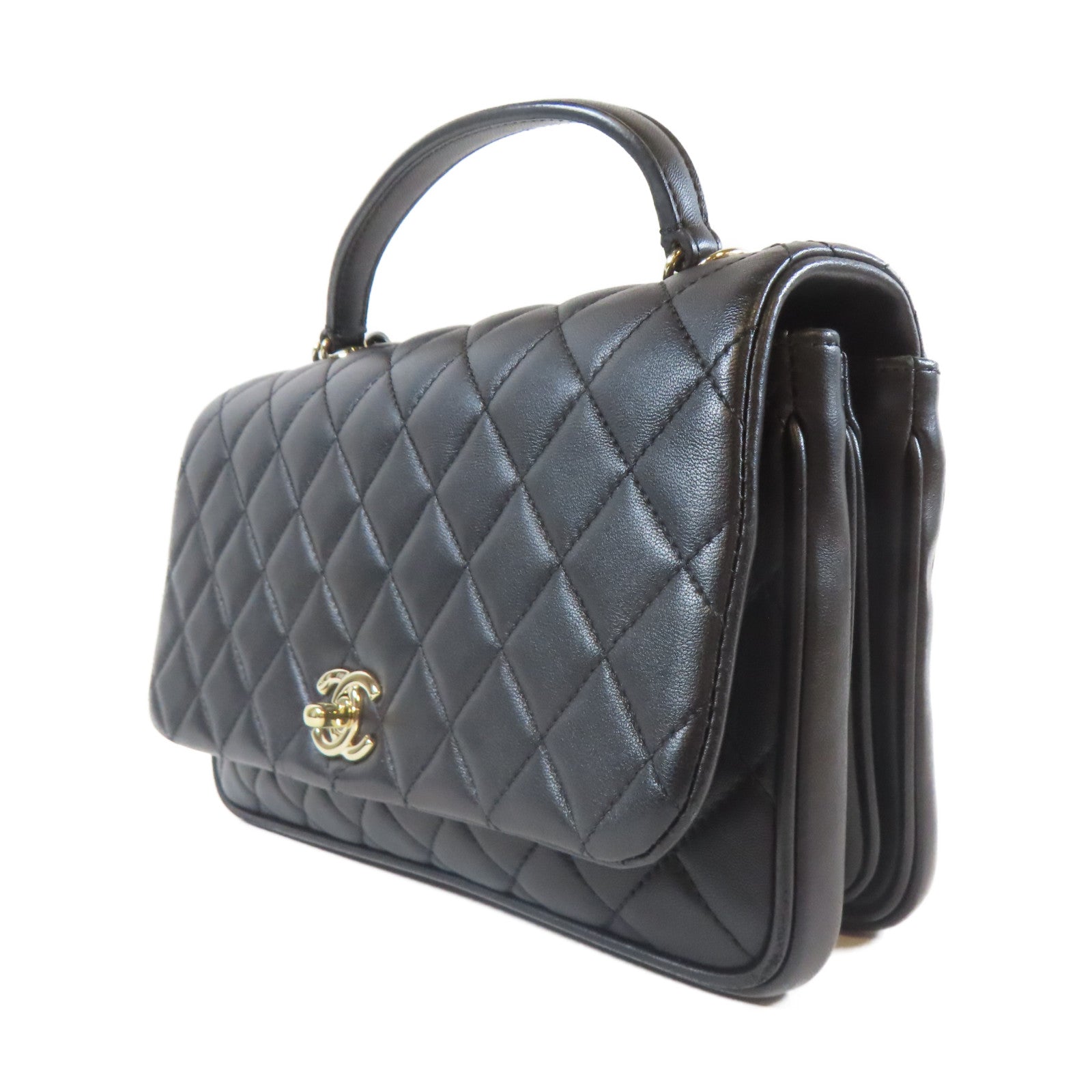 CHANEL 菱格牛皮皮革2 Way Shoulder Bag金扣手挽肩背兩用袋黑色