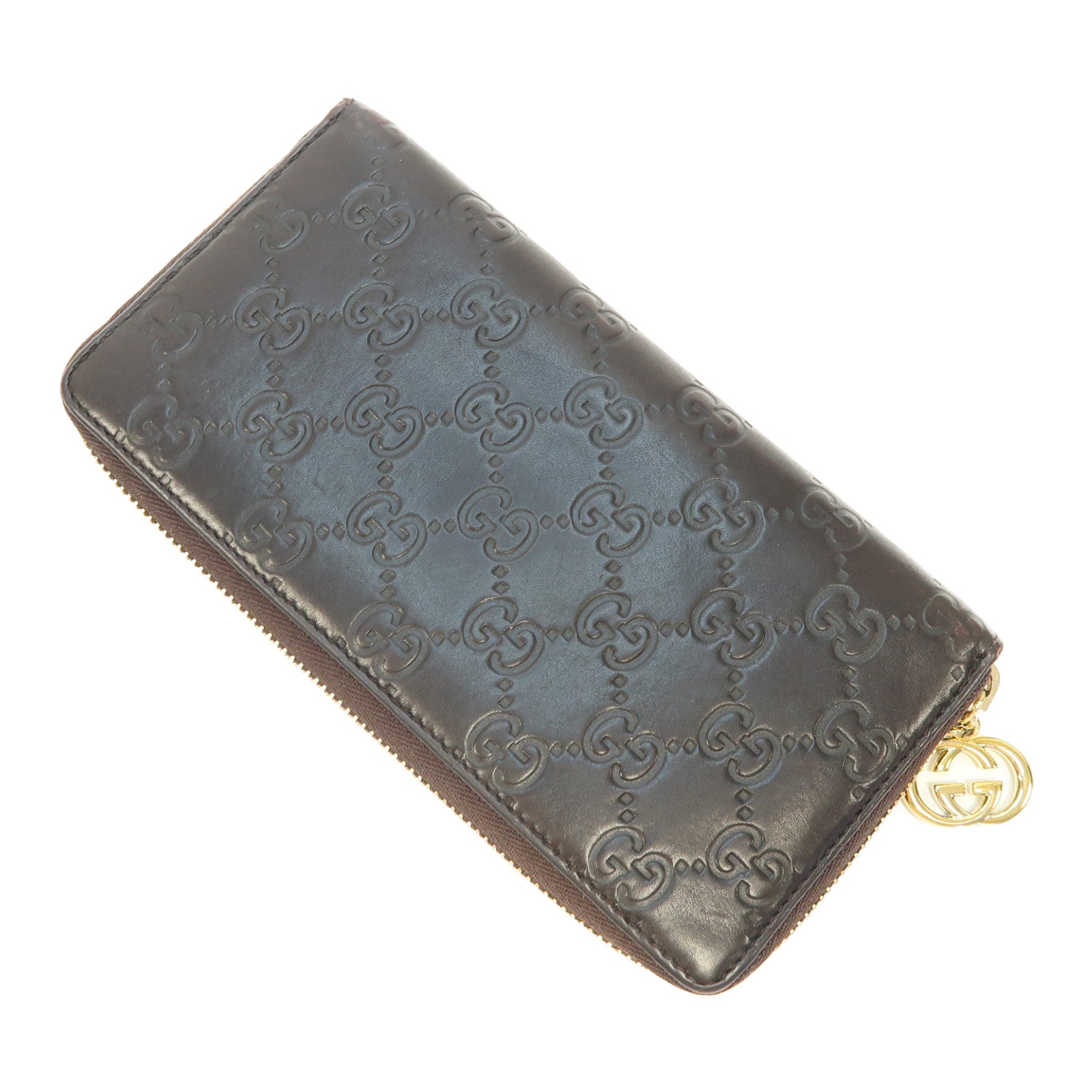 GUCCI 牛皮皮革Zipper Long Wallet金扣長錢包啡色