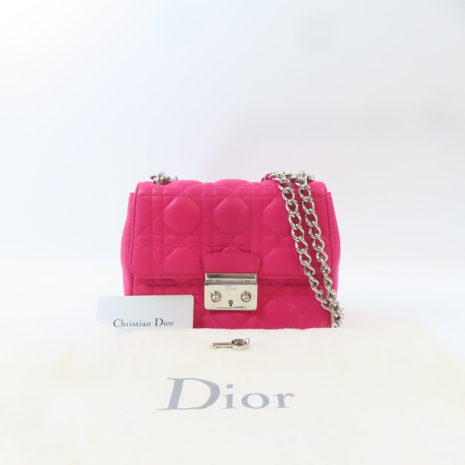 Dior 羊皮皮革Miss Dior銀扣鏈帶肩背袋粉紅色