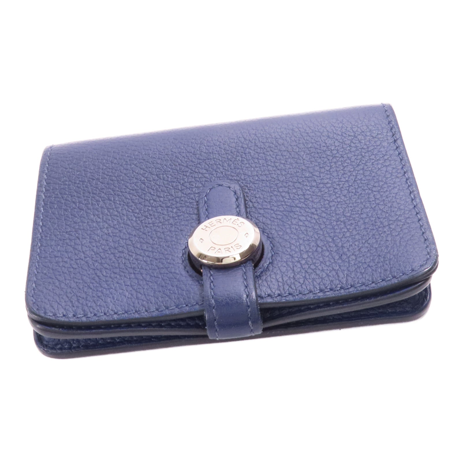 HERMES Clemence皮革Card Case銀扣卡片套Bleu Indigo